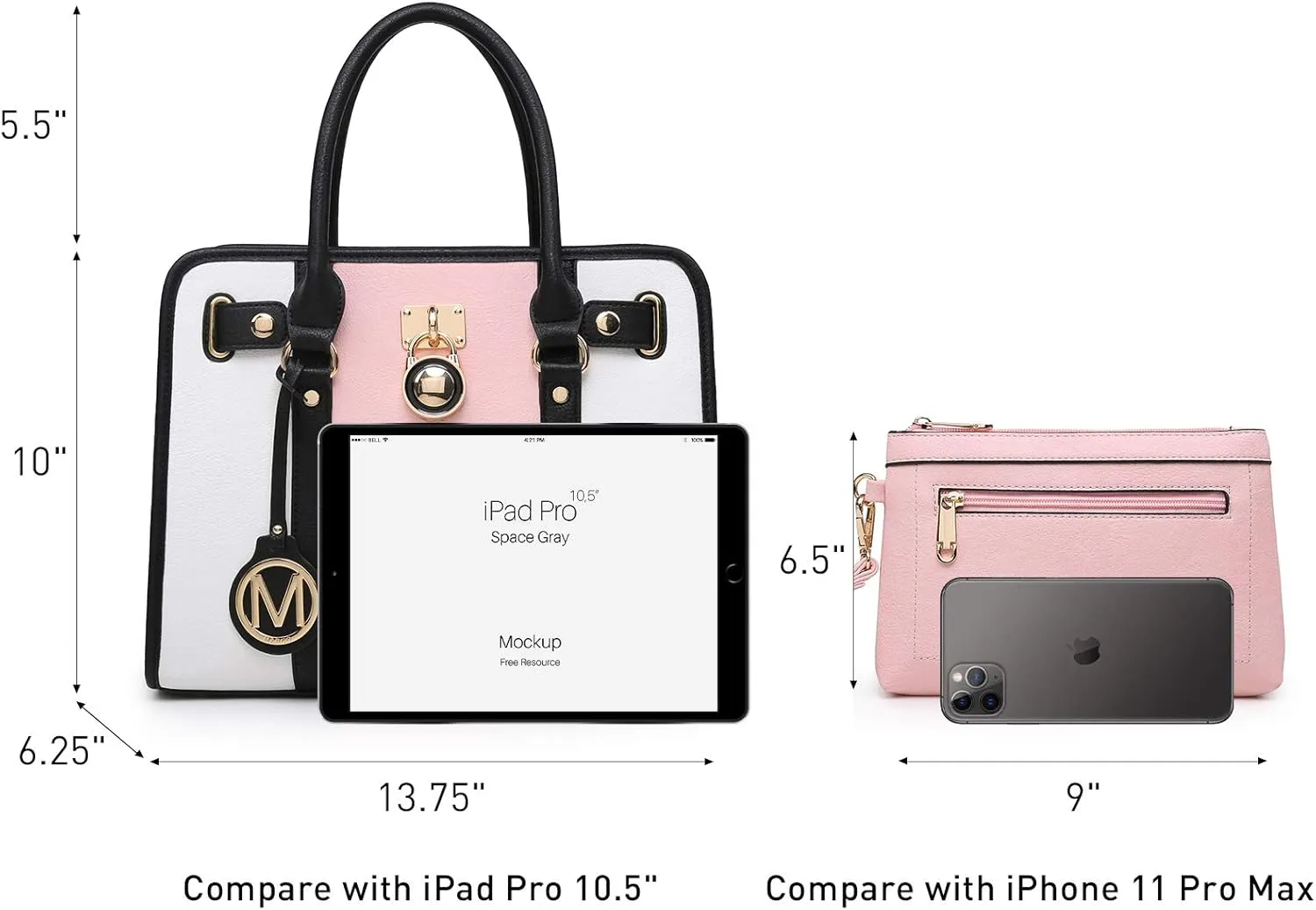 MKP Women Satchel Handbags Purses Two tone Top Handle Tote Shoulder Bags with Matching Wristlet Wallet Set 2pcs