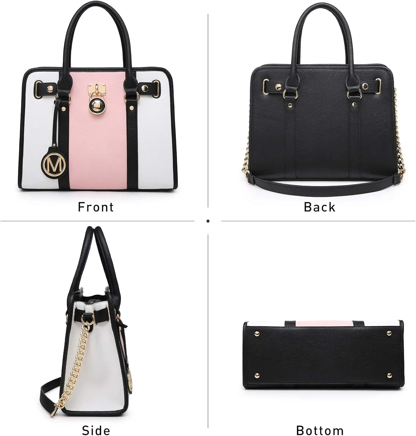 MKP Women Satchel Handbags Purses Two tone Top Handle Tote Shoulder Bags with Matching Wristlet Wallet Set 2pcs