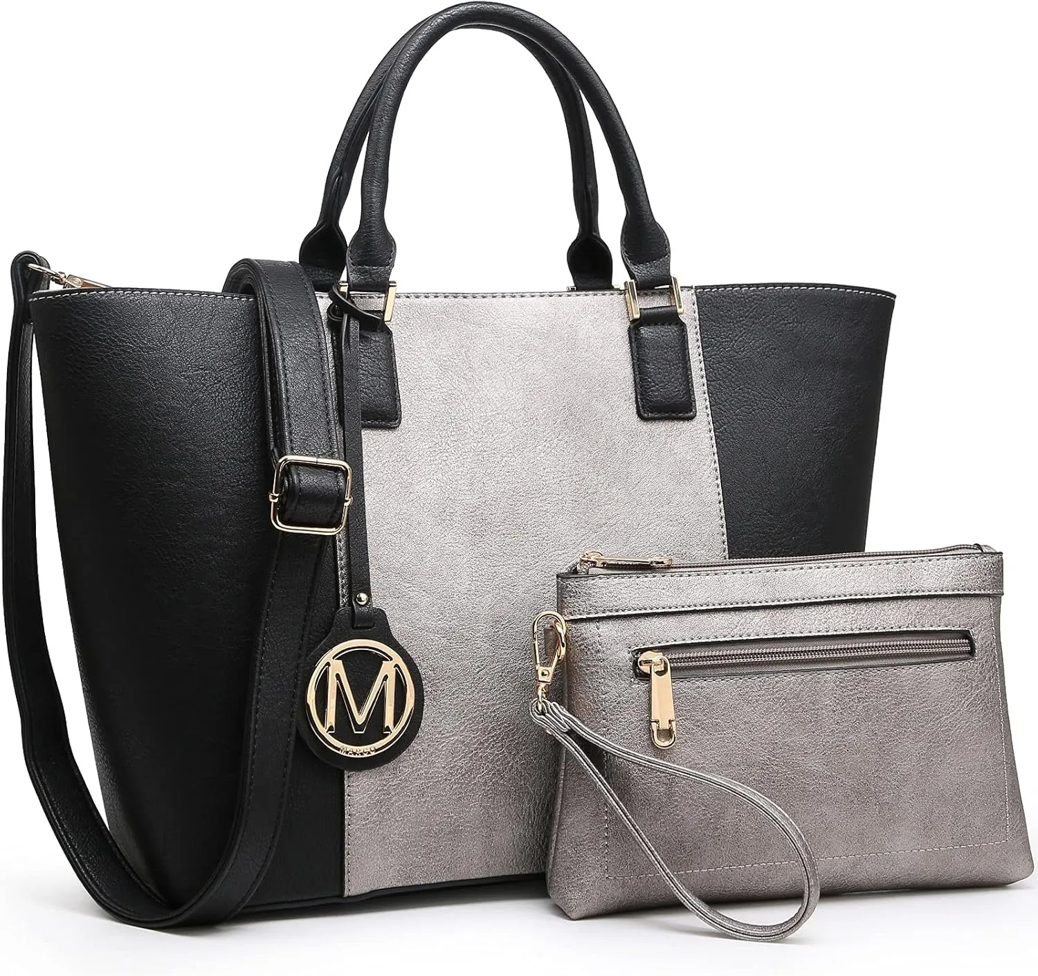 MKP Women Two Tone Large Tote Bags Top Handle Satchel Handbags Purses Set 2pcs