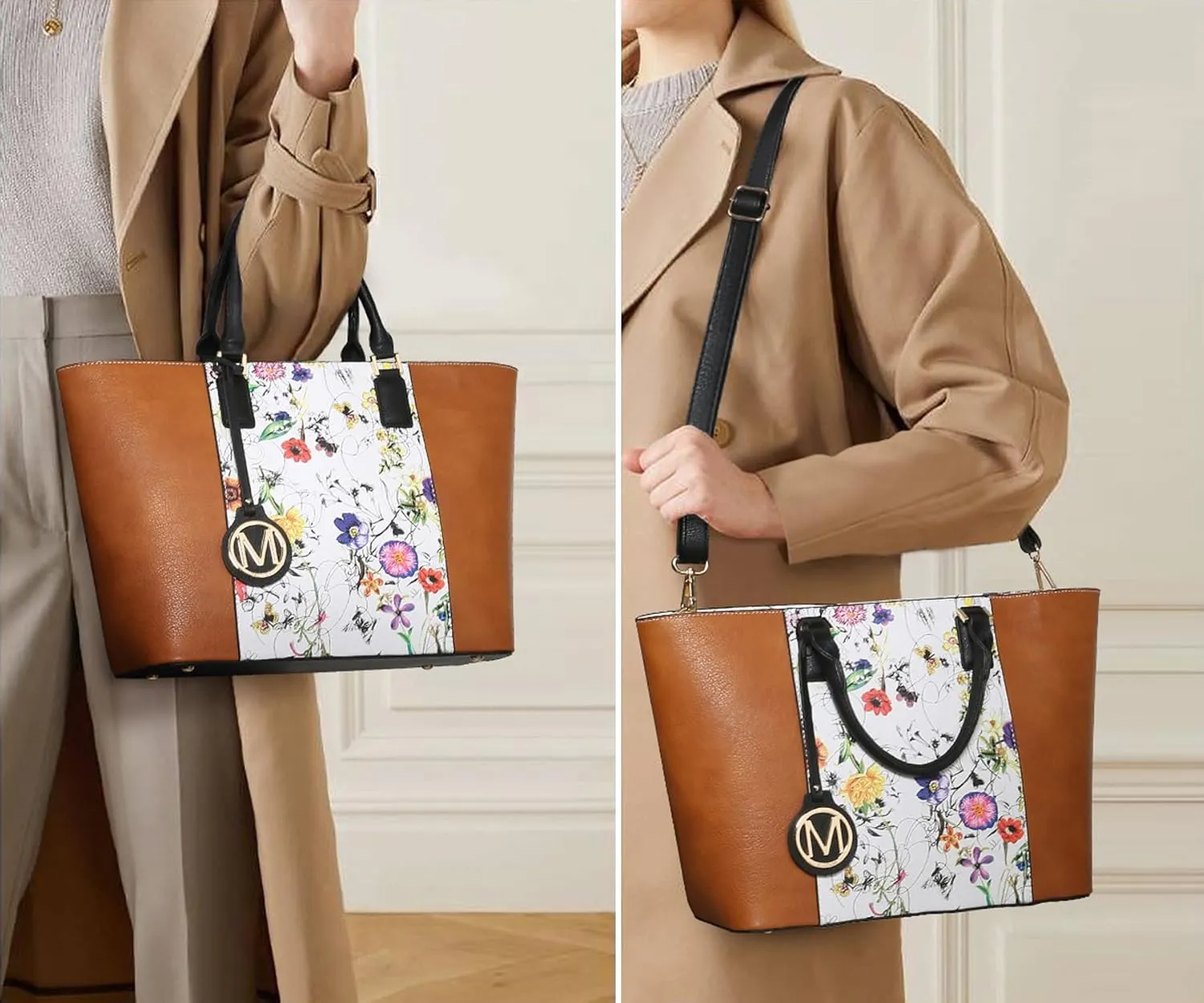 MKP Women Two Tone Large Tote Bags Top Handle Satchel Handbags Purses Set 2pcs