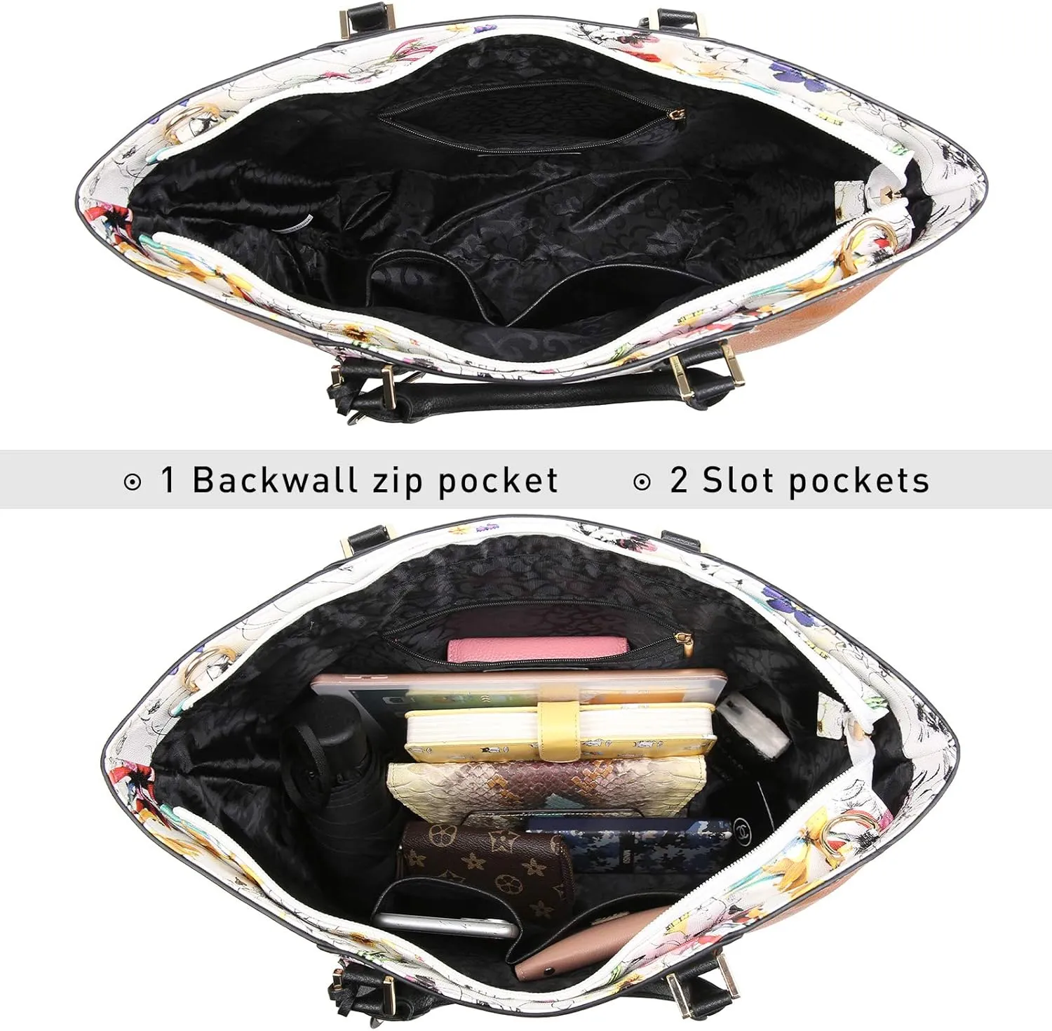 MKP Women Two Tone Large Tote Bags Top Handle Satchel Handbags Purses Set 2pcs