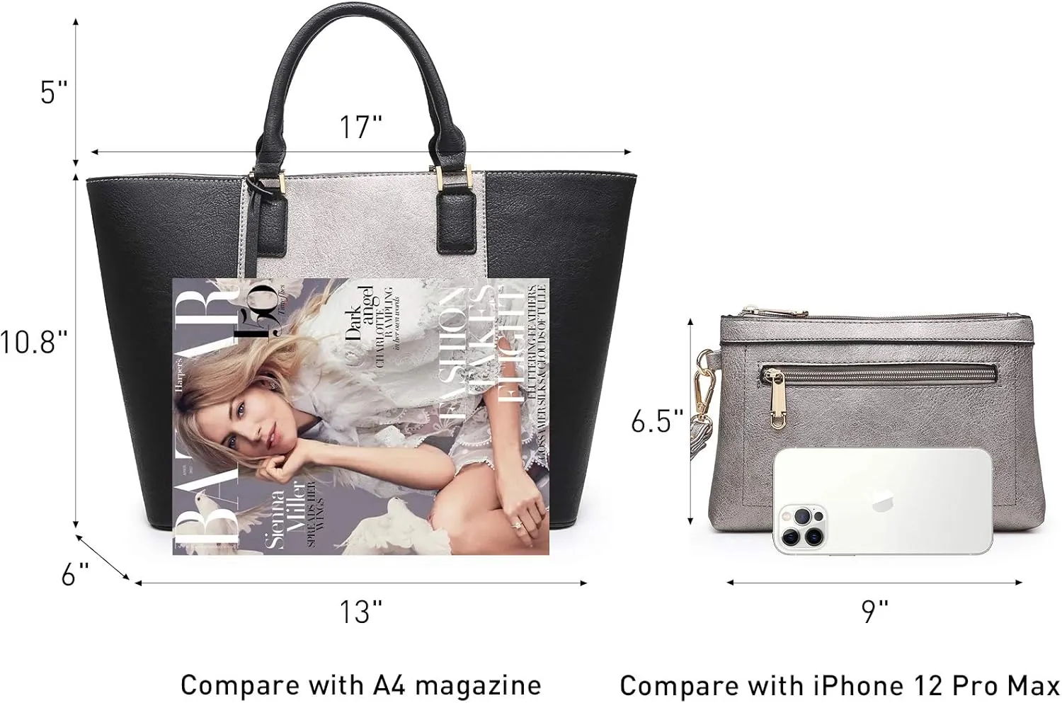 MKP Women Two Tone Large Tote Bags Top Handle Satchel Handbags Purses Set 2pcs