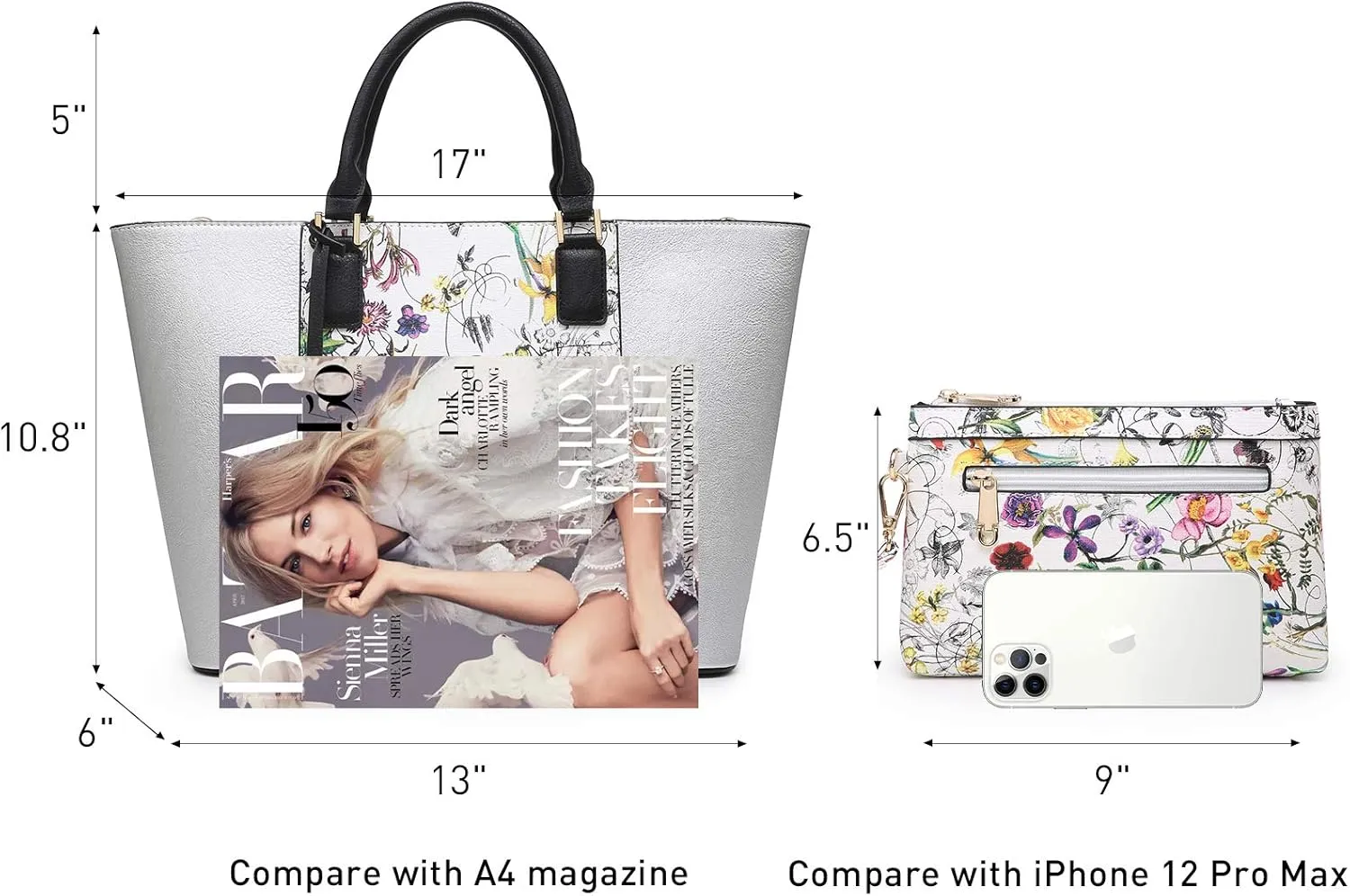 MKP Women Two Tone Large Tote Bags Top Handle Satchel Handbags Purses Set 2pcs