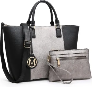 MKP Women Two Tone Large Tote Bags Top Handle Satchel Handbags Purses Set 2pcs