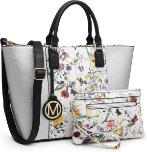 MKP Women Two Tone Large Tote Bags Top Handle Satchel Handbags Purses Set 2pcs