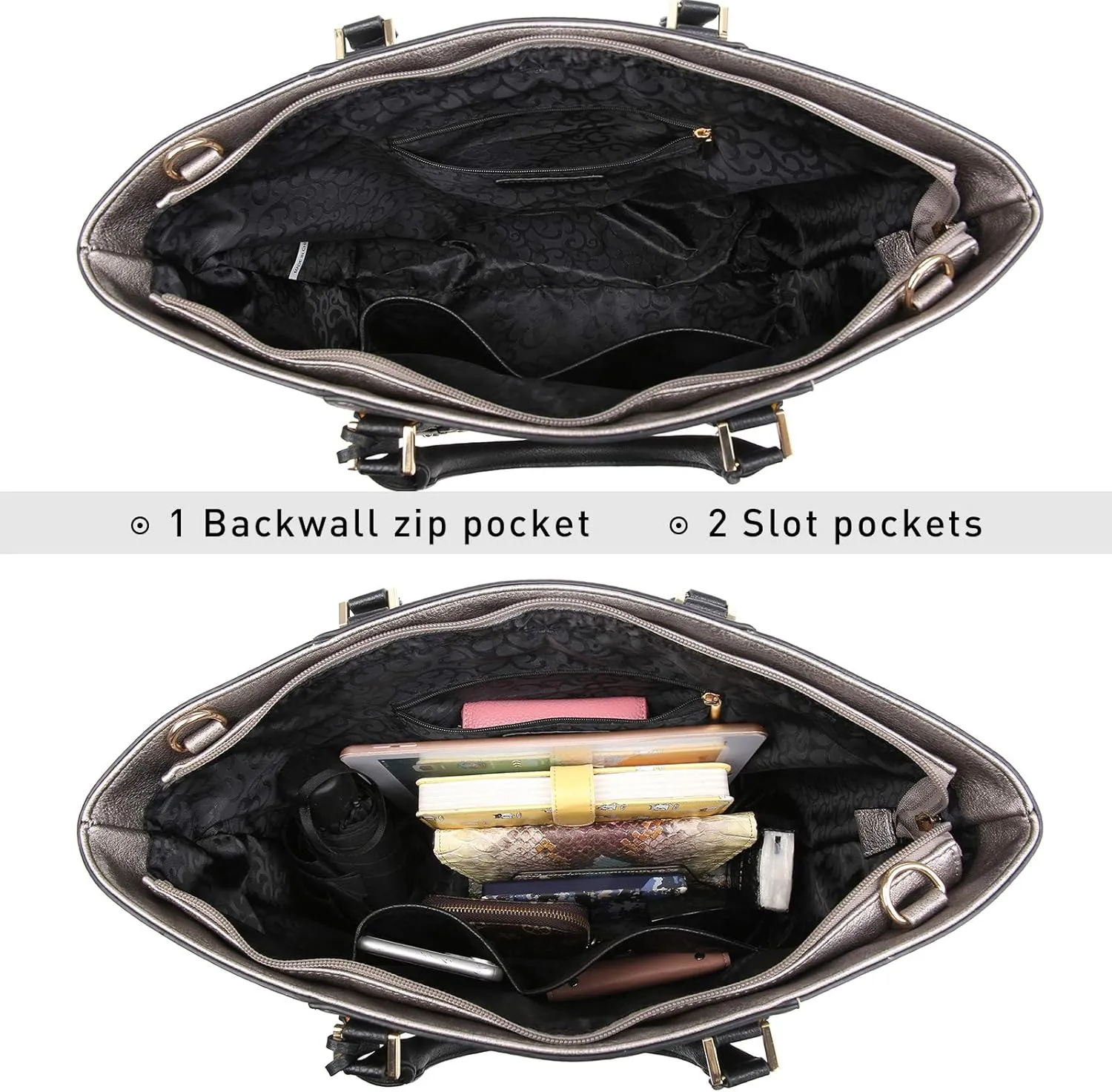 MKP Women Two Tone Large Tote Bags Top Handle Satchel Handbags Purses Set 2pcs