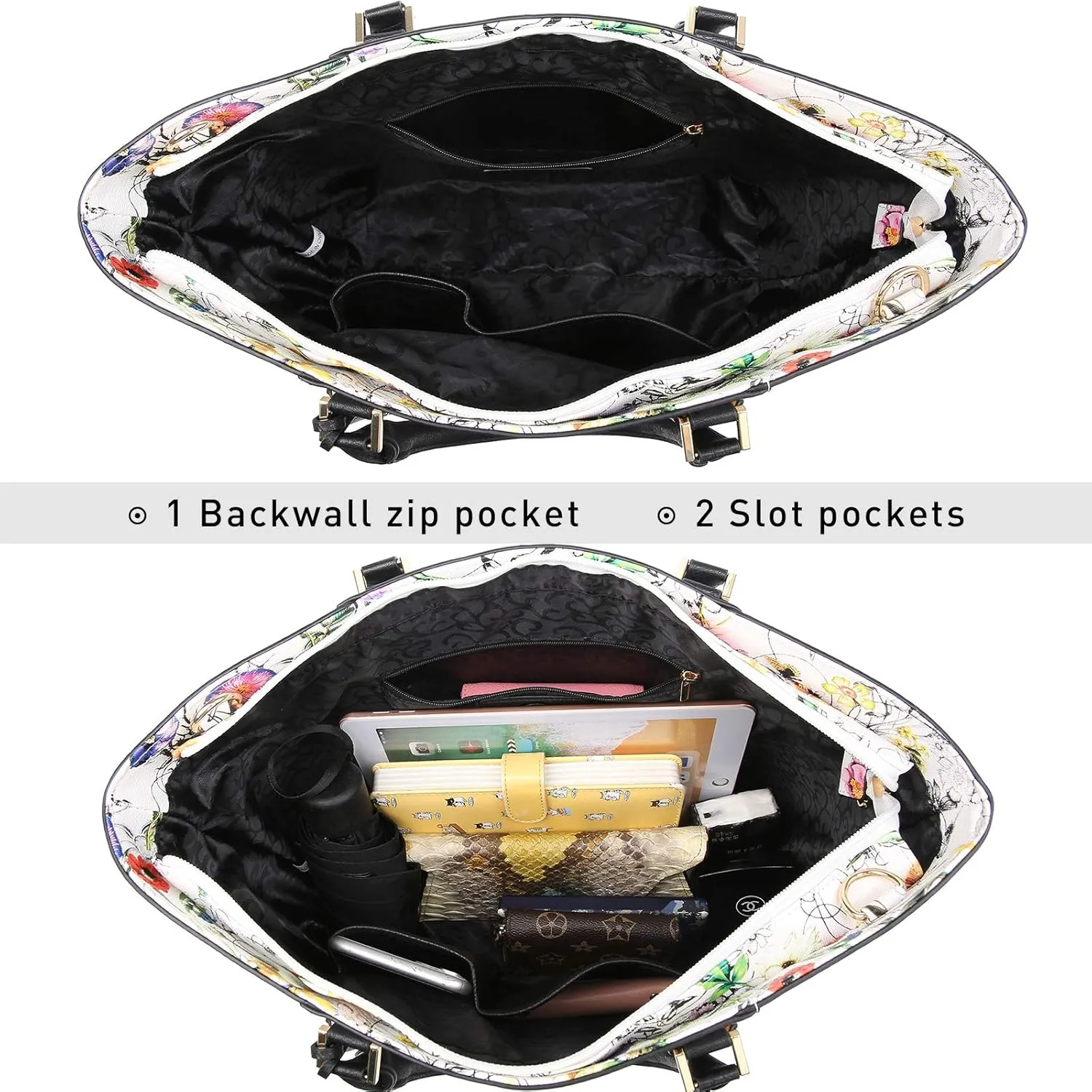 MKP Women Two Tone Large Tote Bags Top Handle Satchel Handbags Purses Set 2pcs