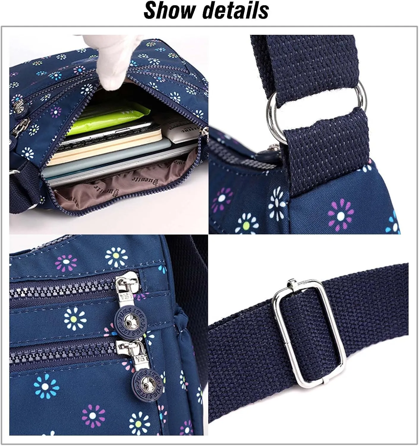 MLAFE Women Shoulder Handbag Nylon Multi-Pocket Crossbody Purse Bags for Women Travel Shoulder Bag for Travel/Shopping/Hiking
