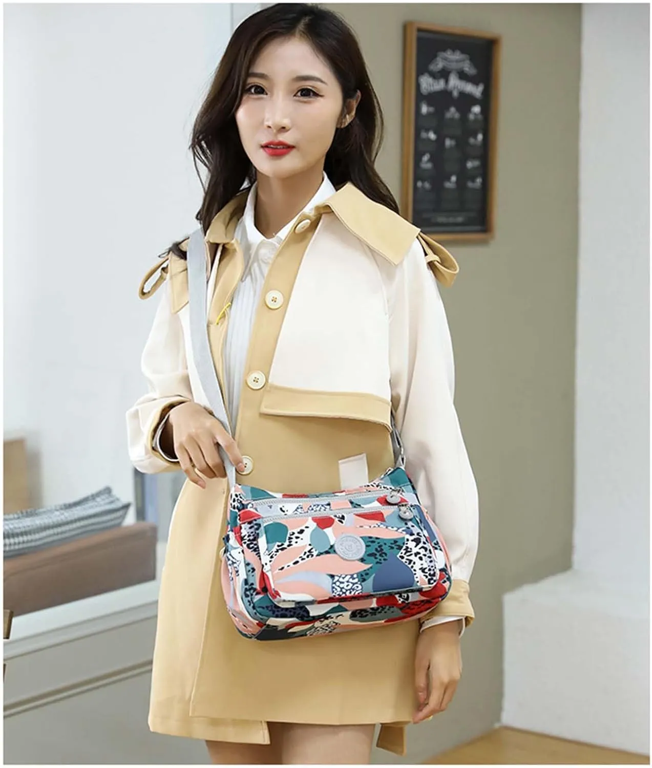 MLAFE Women Shoulder Handbag Nylon Multi-Pocket Crossbody Purse Bags for Women Travel Shoulder Bag for Travel/Shopping/Hiking