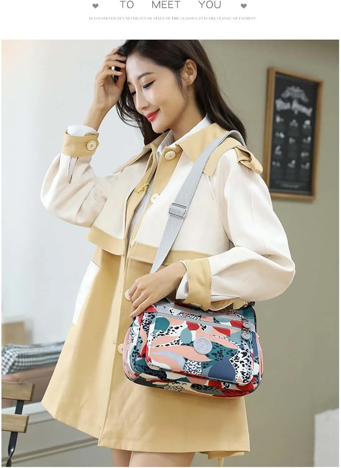 MLAFE Women Shoulder Handbag Nylon Multi-Pocket Crossbody Purse Bags for Women Travel Shoulder Bag for Travel/Shopping/Hiking