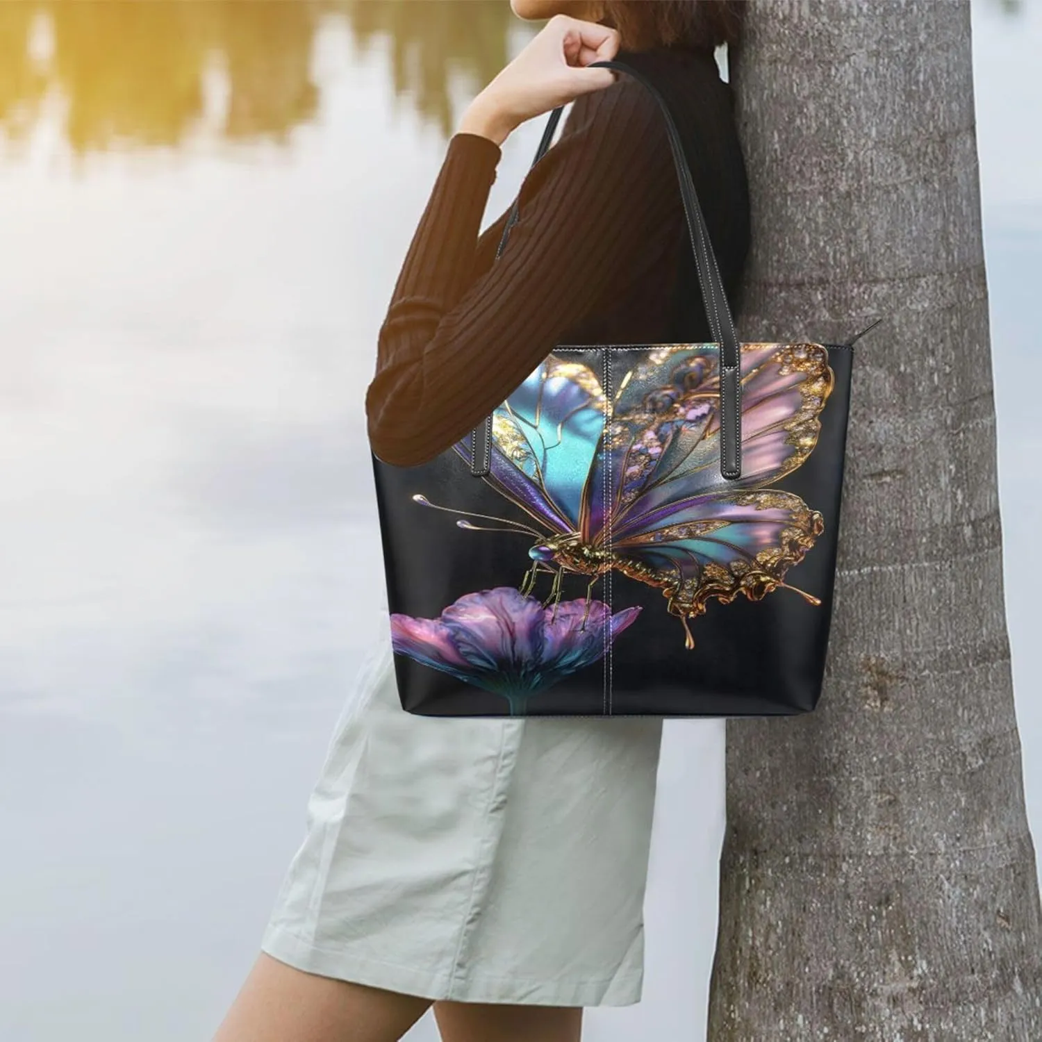 MNSRUU Boho Tote Bag Butterfly Starlight Travel Women Purses and Handbags