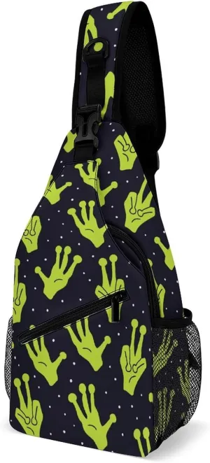 MoBlinko Funny Green Alien Hand Sling Bag Adjustable Crossbody Sling Backpack Women Men Chest Shoulder Daypack Chest Bag
