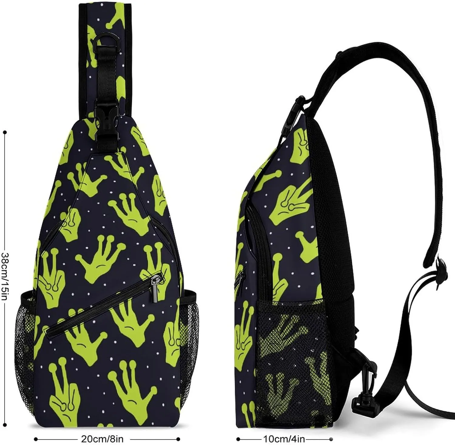 MoBlinko Funny Green Alien Hand Sling Bag Adjustable Crossbody Sling Backpack Women Men Chest Shoulder Daypack Chest Bag