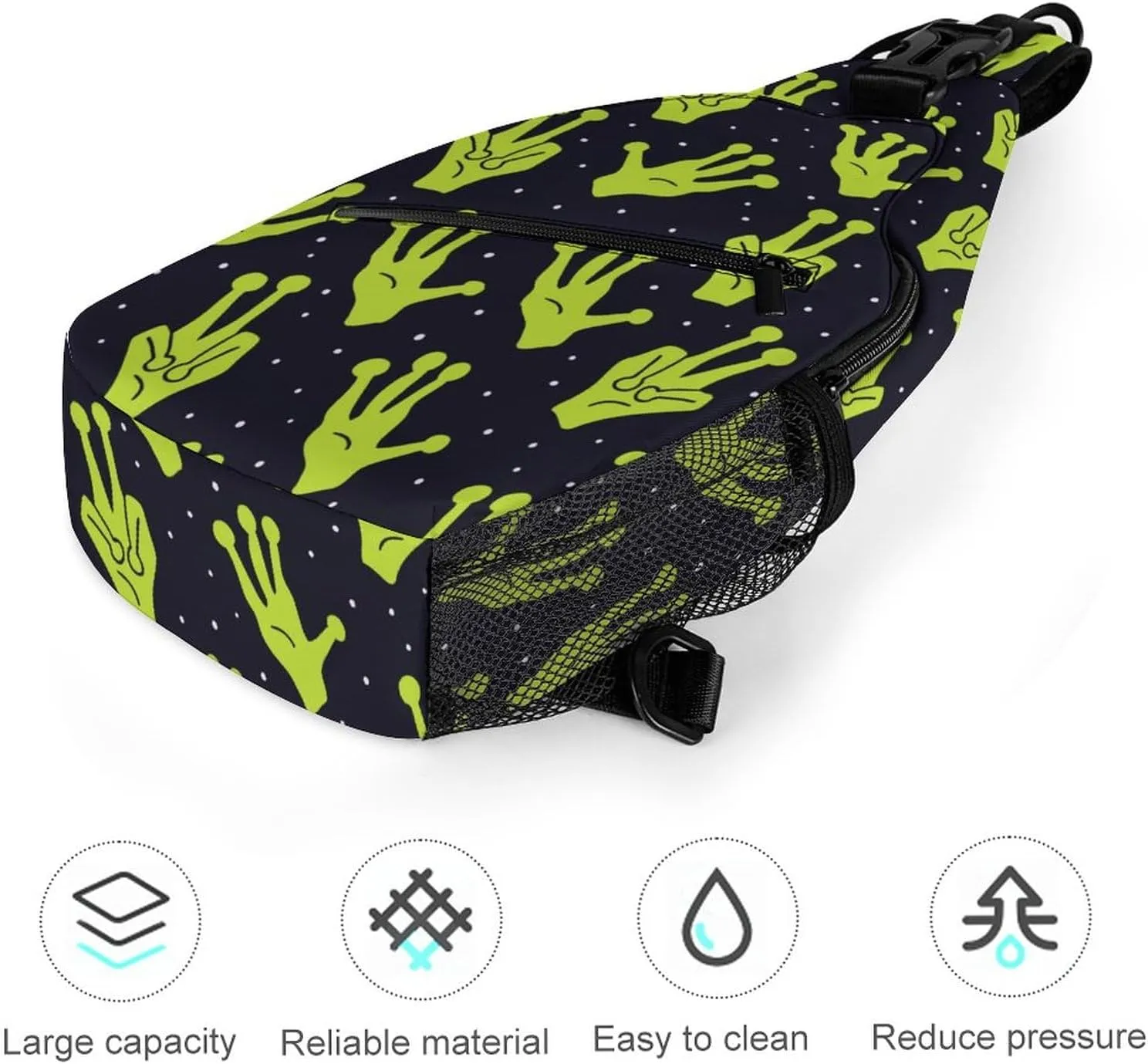 MoBlinko Funny Green Alien Hand Sling Bag Adjustable Crossbody Sling Backpack Women Men Chest Shoulder Daypack Chest Bag