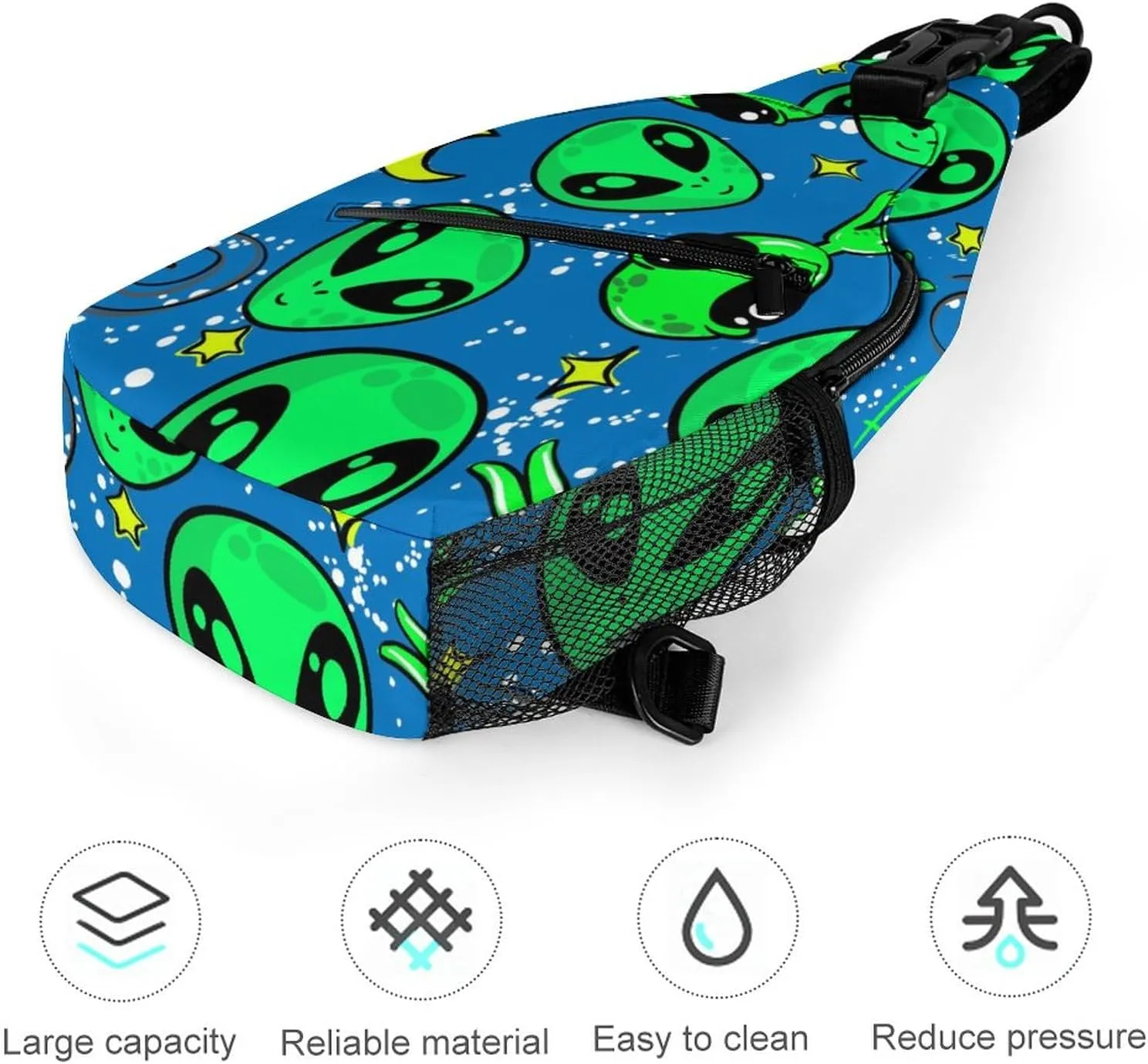 MoBlinko Sling Bag Funny Alien Space Women Men Crossbody Bag Adjustable Sling Backpack Chest Bag for Hiking