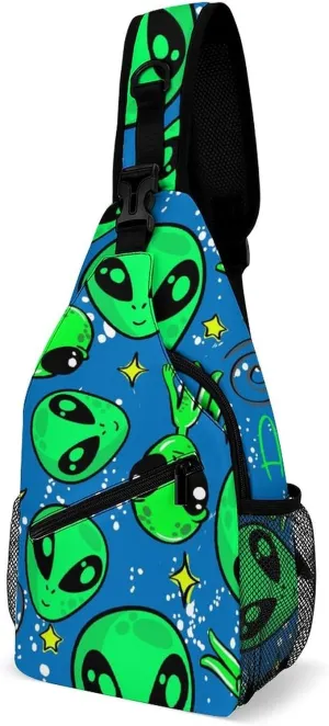MoBlinko Sling Bag Funny Alien Space Women Men Crossbody Bag Adjustable Sling Backpack Chest Bag for Hiking