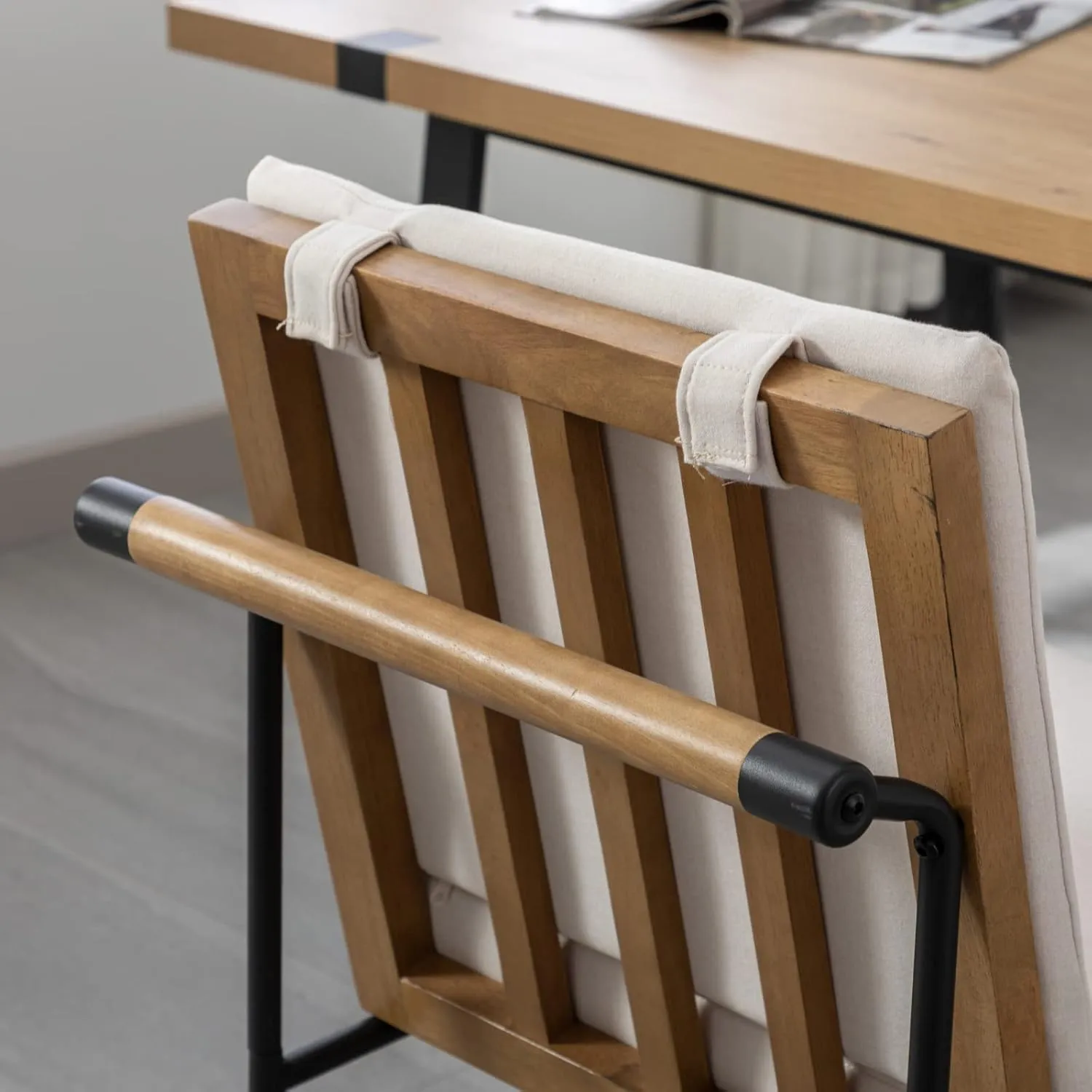 Modern Dining Chairs Set of 6, Comfy Linen Fabric Armless Side Chairs with Backrest Wooden Upholstered Seat Black Metal Legs for Dining Room Living Room, White