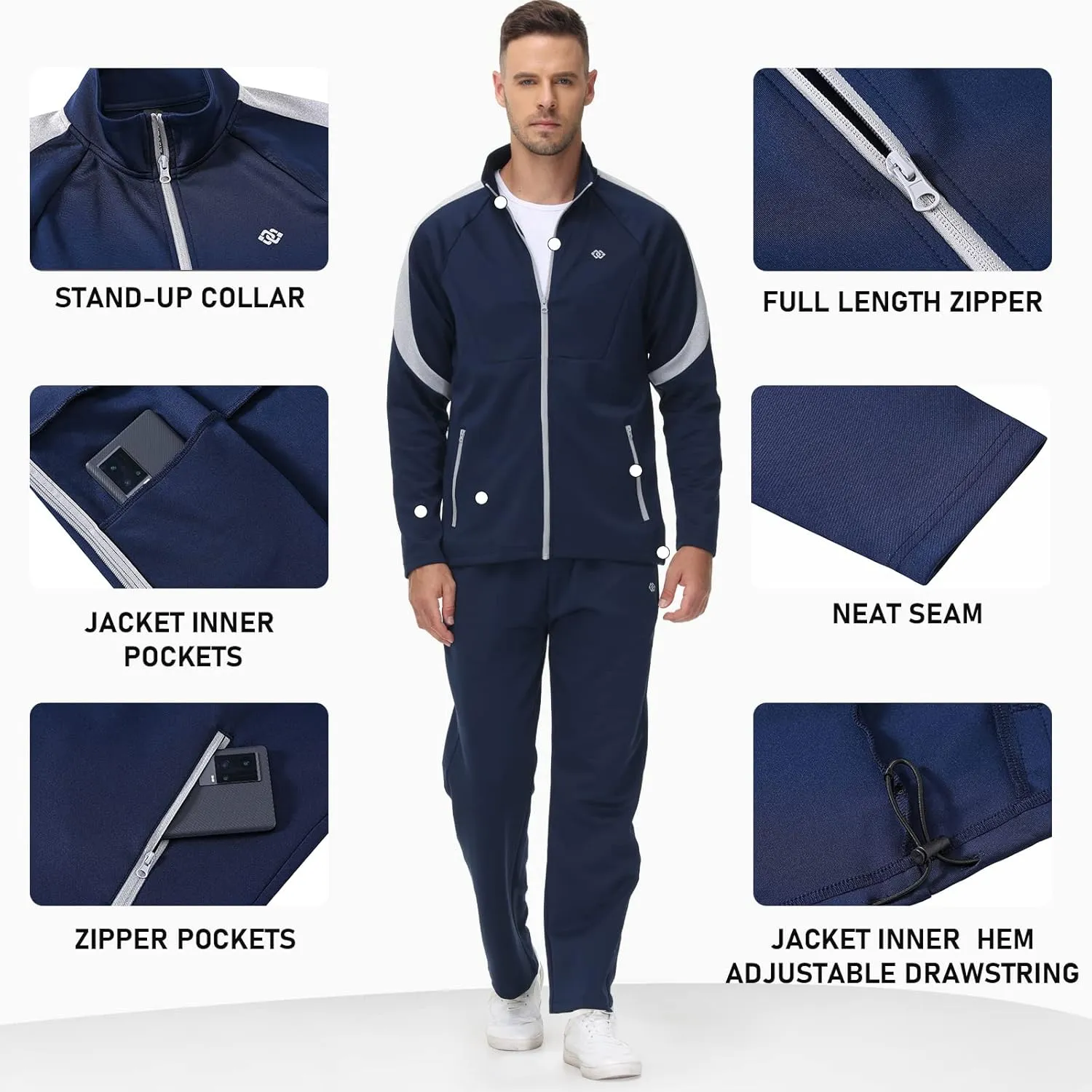 MoFiz Men's Tracksuits Set Long Sleeve Causal Full Zip Running Sports Sweatsuit For Men 2 Piece Outfits