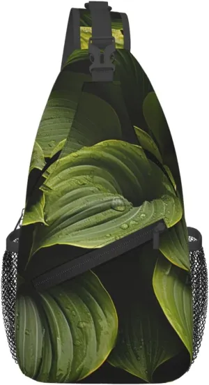 Moist Hosta Leaves Sling Bag Waterproof Lightweight Crossbody Shoulder Backpack Chest Bags Travel Hiking Casual Daypack For Women Men