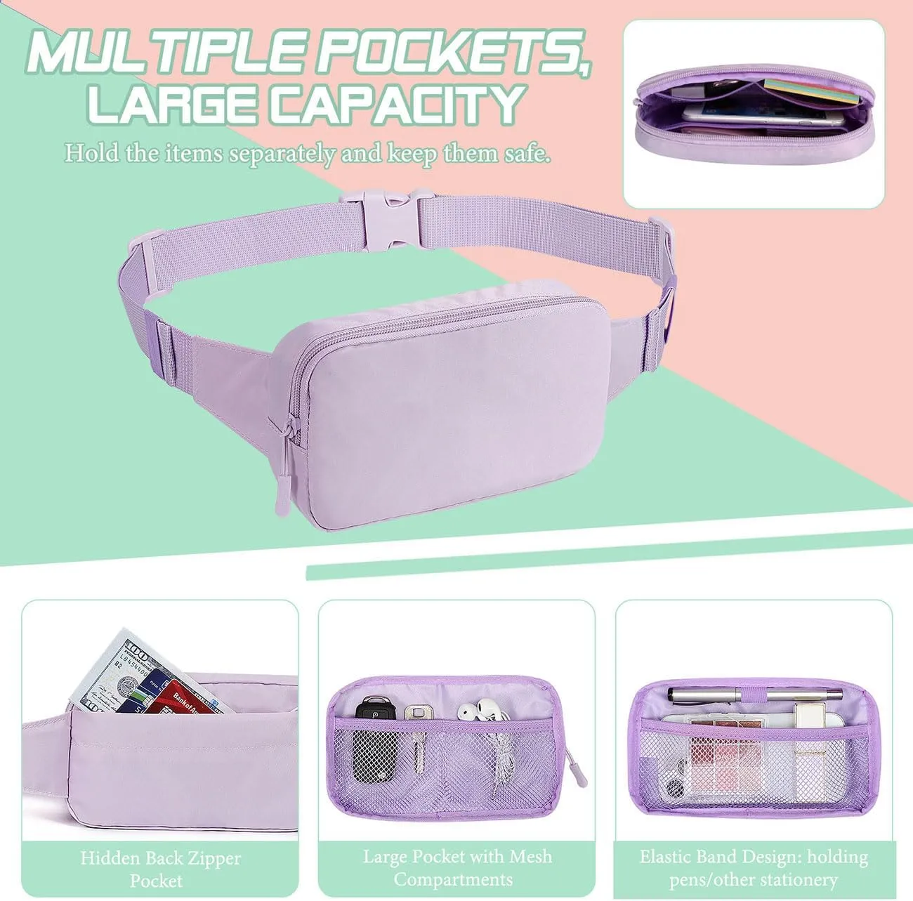 MoKo Fanny Packs for Women Men, Fashion Running Waist Packs, Crossbody Mini Bag Fanny Pack Belt Bag with Adjustable Strap for Running Outdoors Workout Travel Hiking Cycling
