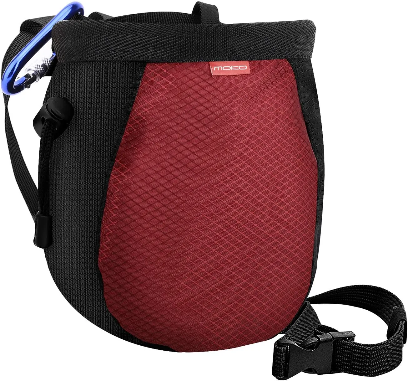 MoKo Rock Climbing Chalk Bag, Bouldering Chalk Pot Bucket with Adjustable Belt & Carabiner Drawstring Climbing Gear