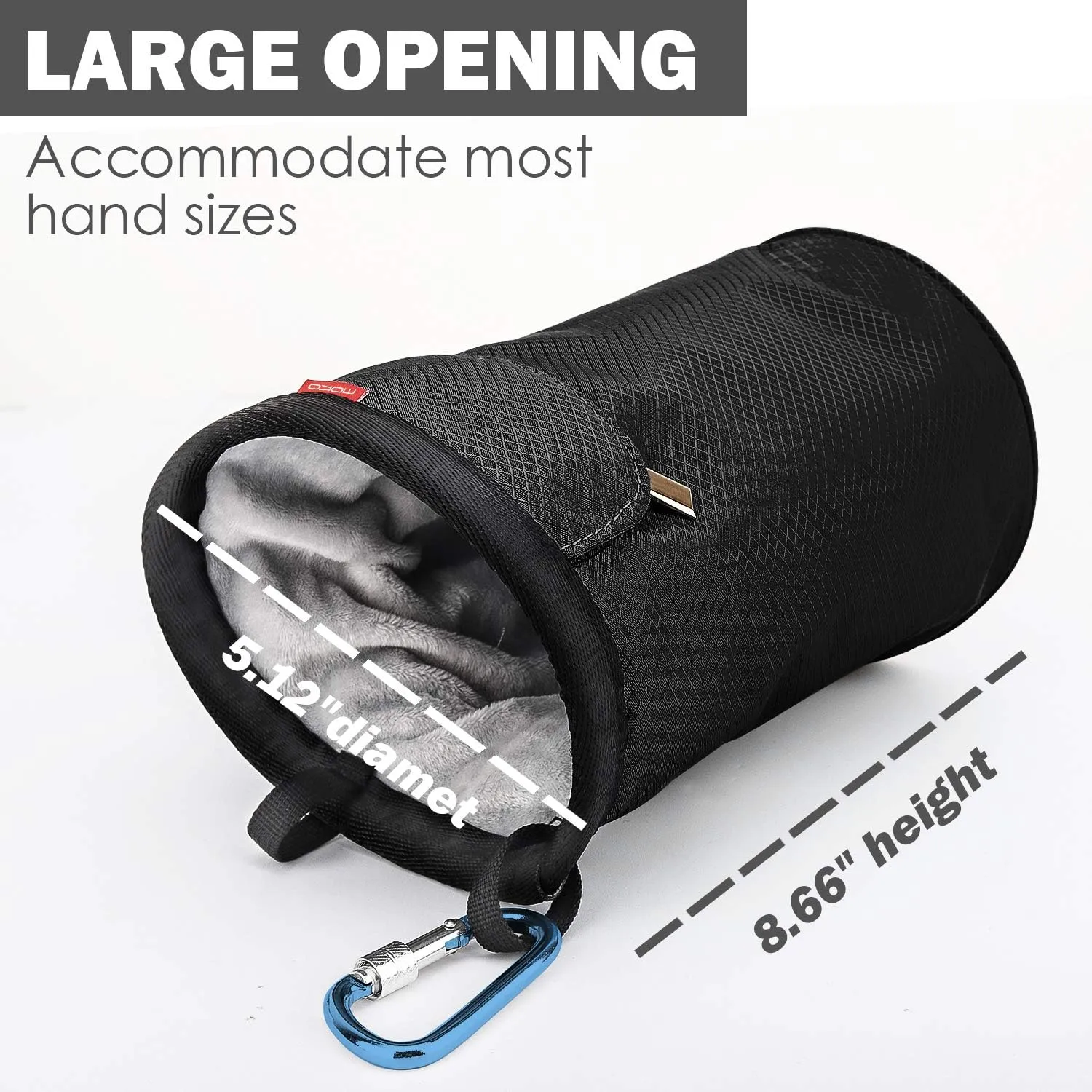 MoKo Rock Climbing Chalk Bag, Bouldering Chalk Pot Bucket with Adjustable Belt & Carabiner Drawstring Climbing Gear