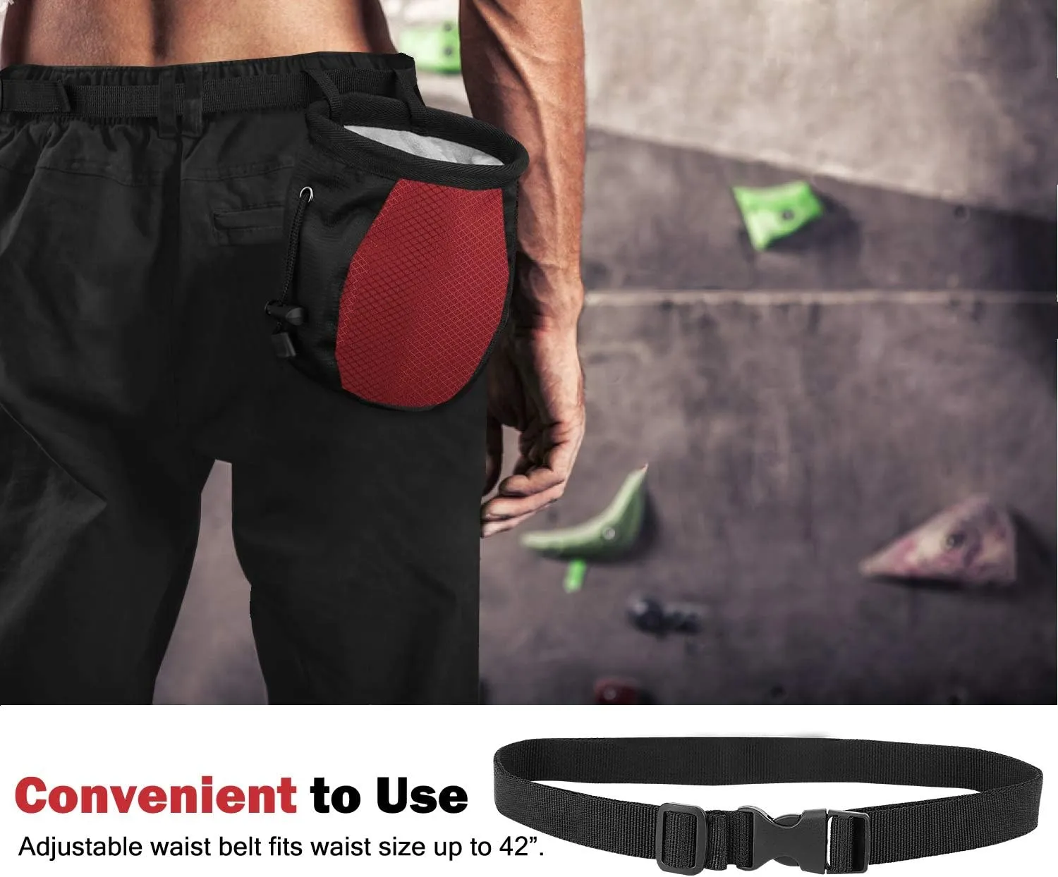 MoKo Rock Climbing Chalk Bag, Bouldering Chalk Pot Bucket with Adjustable Belt & Carabiner Drawstring Climbing Gear