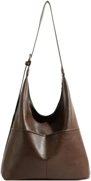 Molodo PU Leather Tote Bag for Women Slouchy Hobo Bag Casual Shoulder Bag Crossbody Bag Retro Soft Tote Handbag Purses
