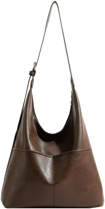 Molodo PU Leather Tote Bag for Women Slouchy Hobo Bag Casual Shoulder Bag Crossbody Bag Retro Soft Tote Handbag Purses
