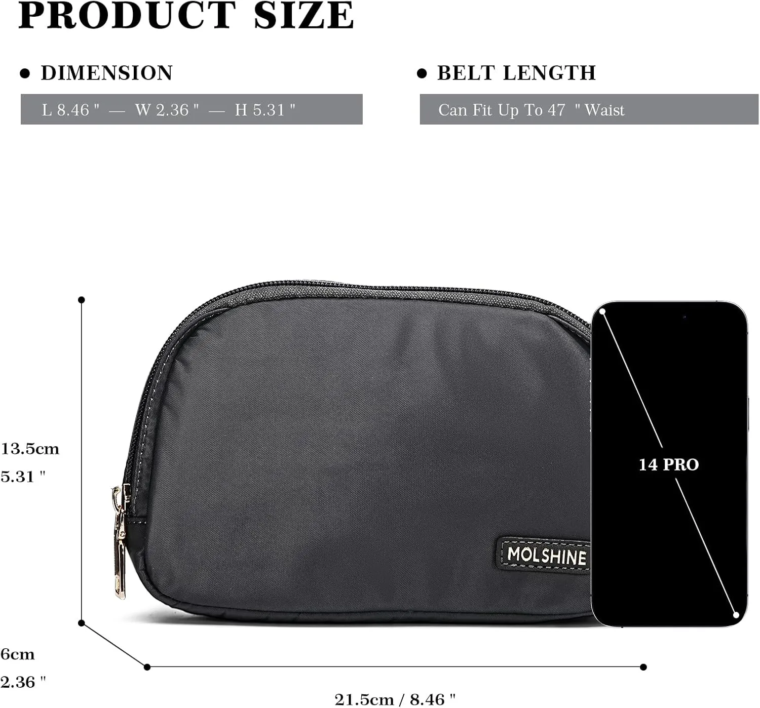 MOLSHINE Sports Fanny Pack, Nylon Everywhere Belt Bag for Women, Water Repellent Waist Packs, Crossbody Bags with Adjustable Strap (Dark Grey)