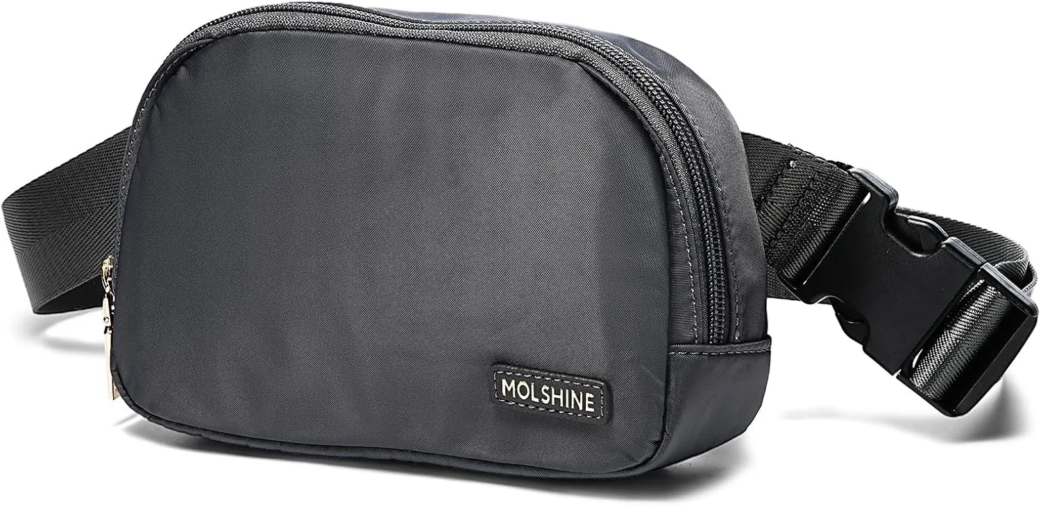 MOLSHINE Sports Fanny Pack, Nylon Everywhere Belt Bag for Women, Water Repellent Waist Packs, Crossbody Bags with Adjustable Strap (Dark Grey)