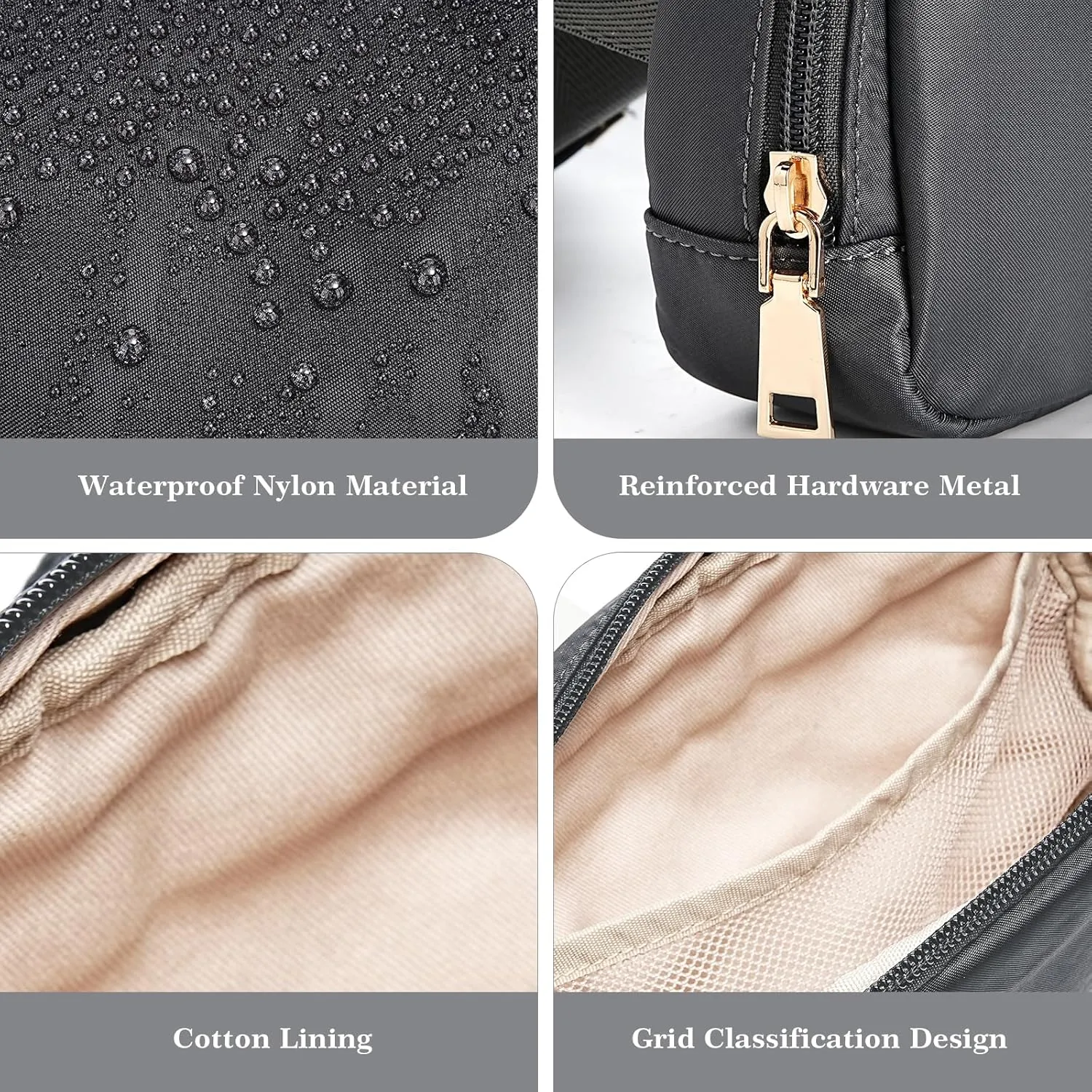 MOLSHINE Sports Fanny Pack, Nylon Everywhere Belt Bag for Women, Water Repellent Waist Packs, Crossbody Bags with Adjustable Strap (Dark Grey)