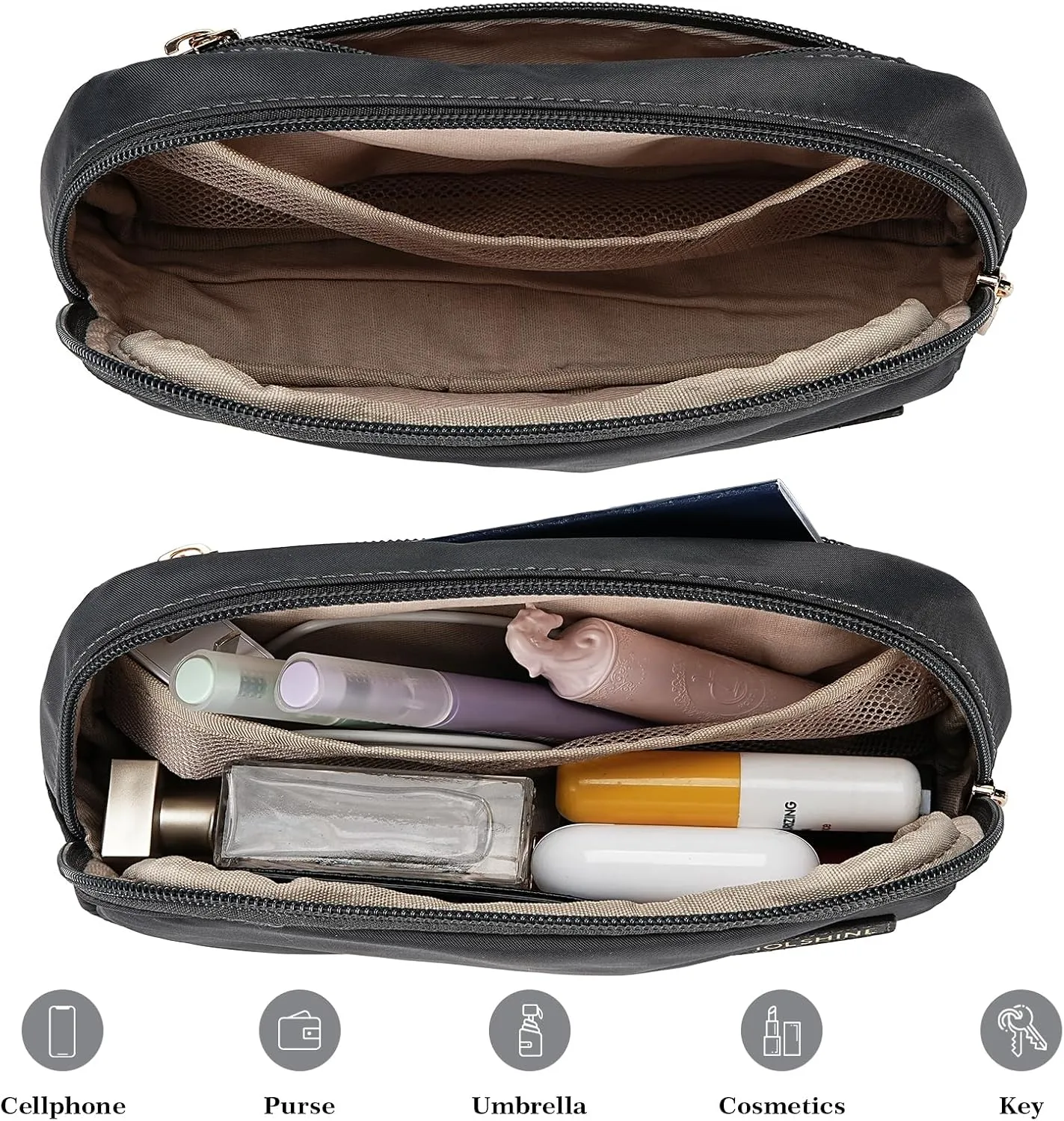 MOLSHINE Sports Fanny Pack, Nylon Everywhere Belt Bag for Women, Water Repellent Waist Packs, Crossbody Bags with Adjustable Strap (Dark Grey)