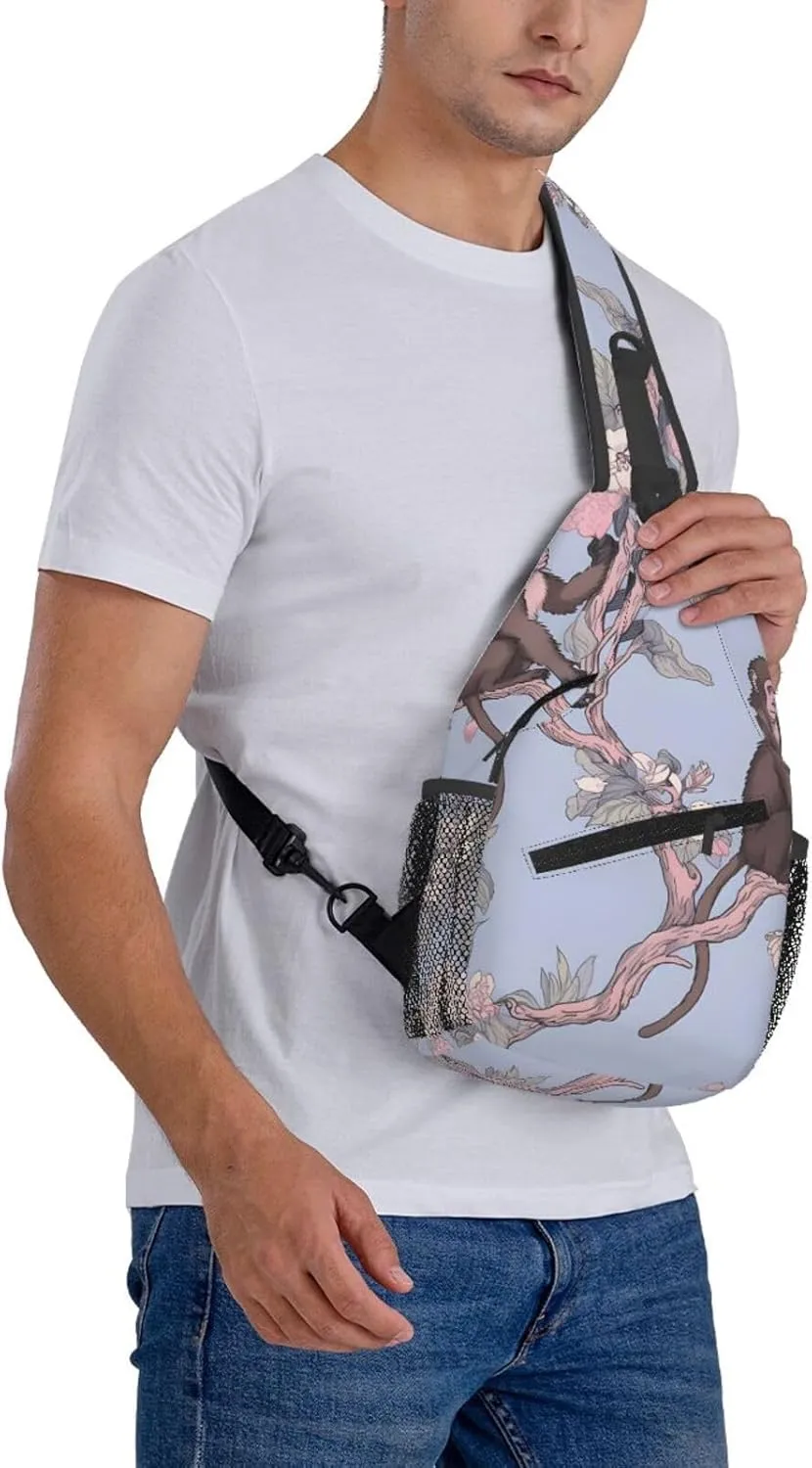 Monkey Flower Sling Bag Crossbody Bag for Men Women, Daypack Chest Backpack Shoulder Bag for Travle Hiking