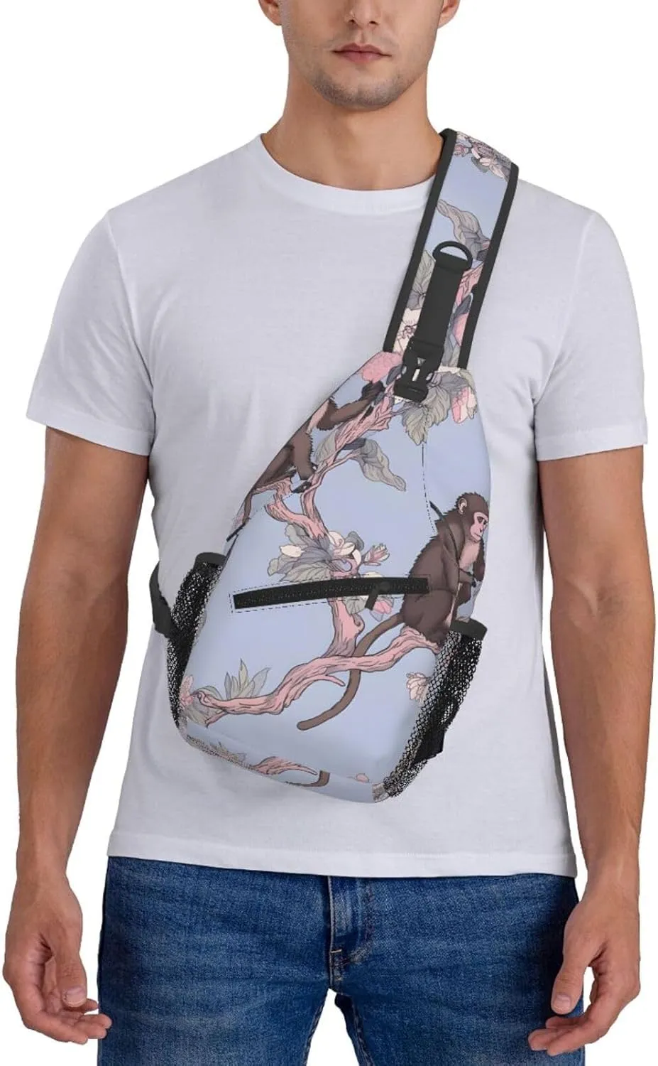 Monkey Flower Sling Bag Crossbody Bag for Men Women, Daypack Chest Backpack Shoulder Bag for Travle Hiking