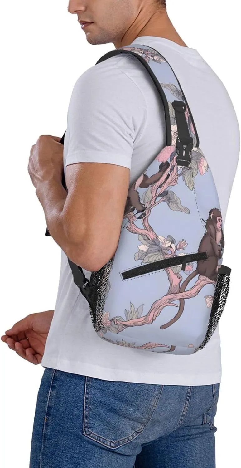 Monkey Flower Sling Bag Crossbody Bag for Men Women, Daypack Chest Backpack Shoulder Bag for Travle Hiking