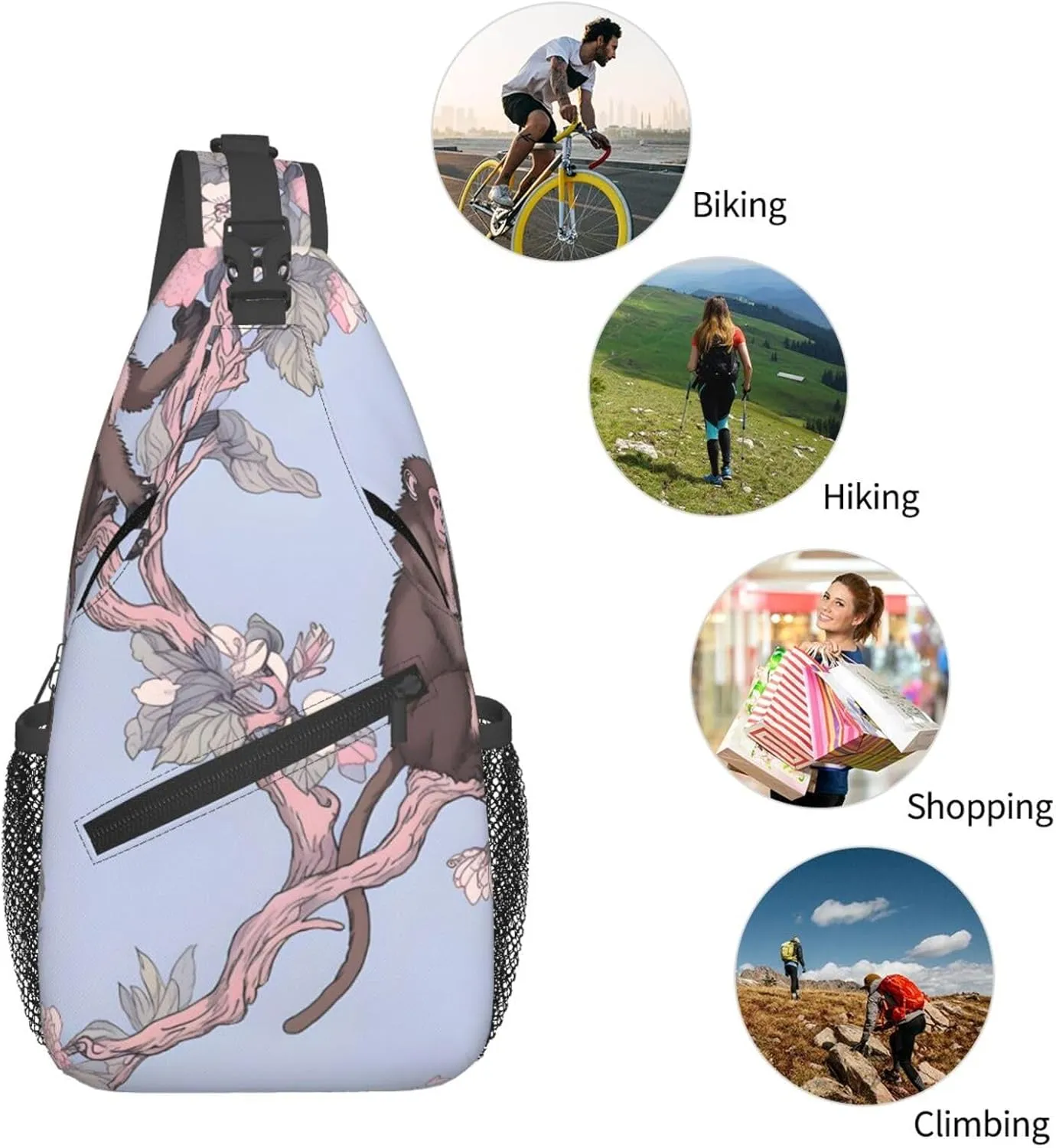 Monkey Flower Sling Bag Crossbody Bag for Men Women, Daypack Chest Backpack Shoulder Bag for Travle Hiking