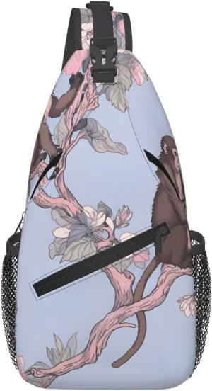 Monkey Flower Sling Bag Crossbody Bag for Men Women, Daypack Chest Backpack Shoulder Bag for Travle Hiking