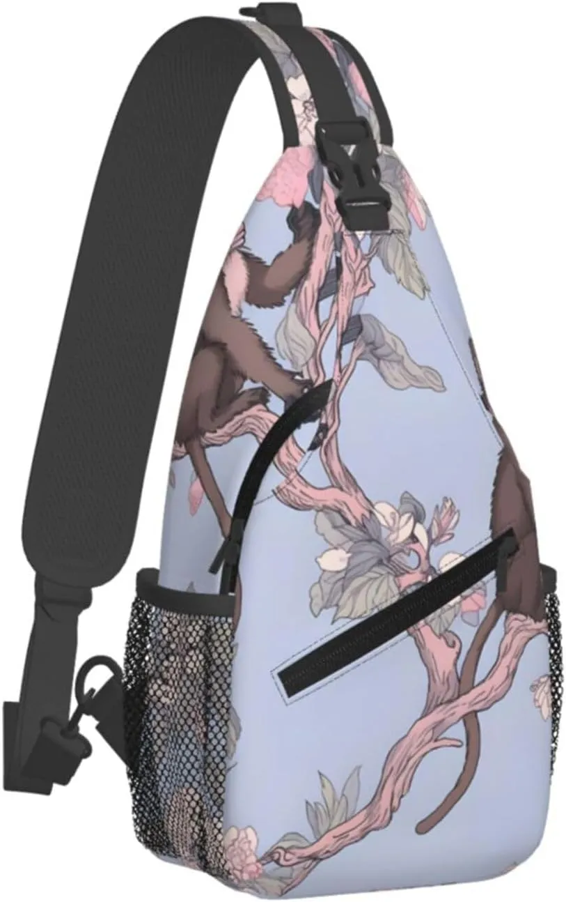 Monkey Flower Sling Bag Crossbody Bag for Men Women, Daypack Chest Backpack Shoulder Bag for Travle Hiking