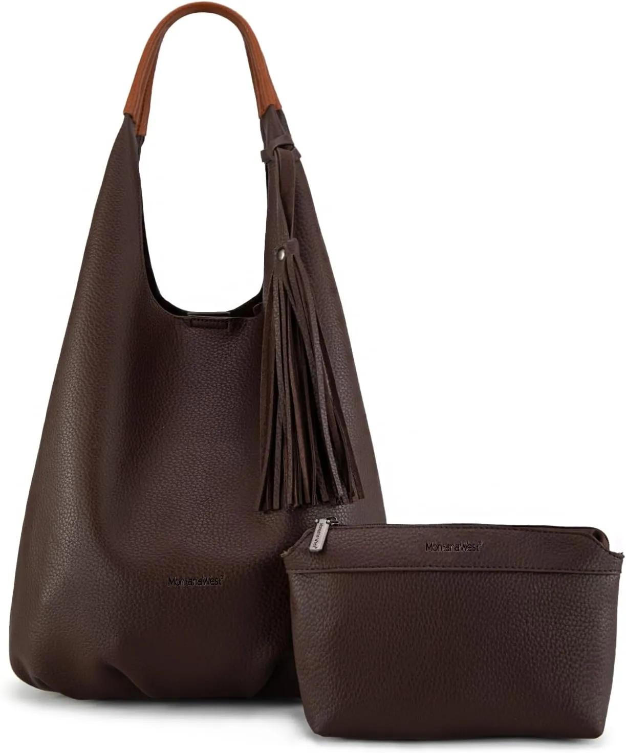 Montana West Hobo Bags for Women Slouchy Handbags 2PCS Tassels Shoulder Bag with Comestic Bag