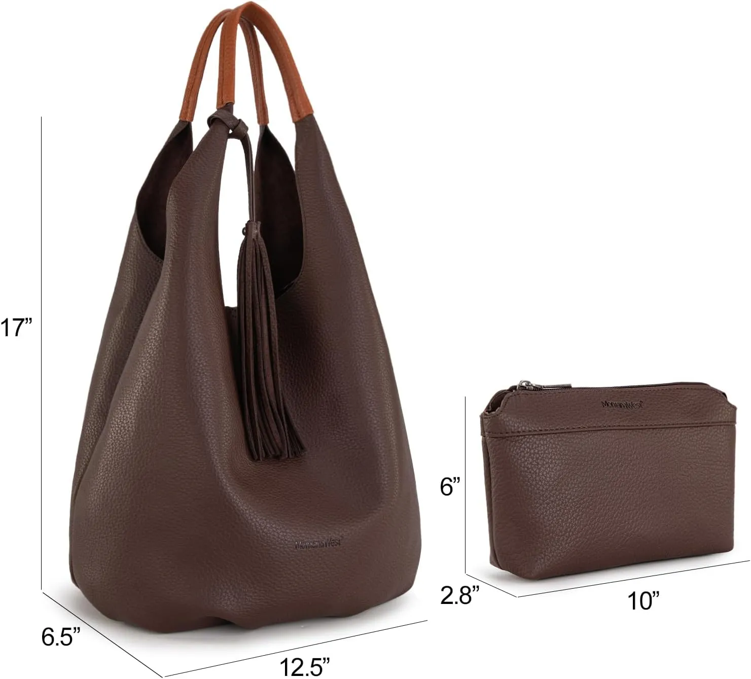 Montana West Hobo Bags for Women Slouchy Handbags 2PCS Tassels Shoulder Bag with Comestic Bag