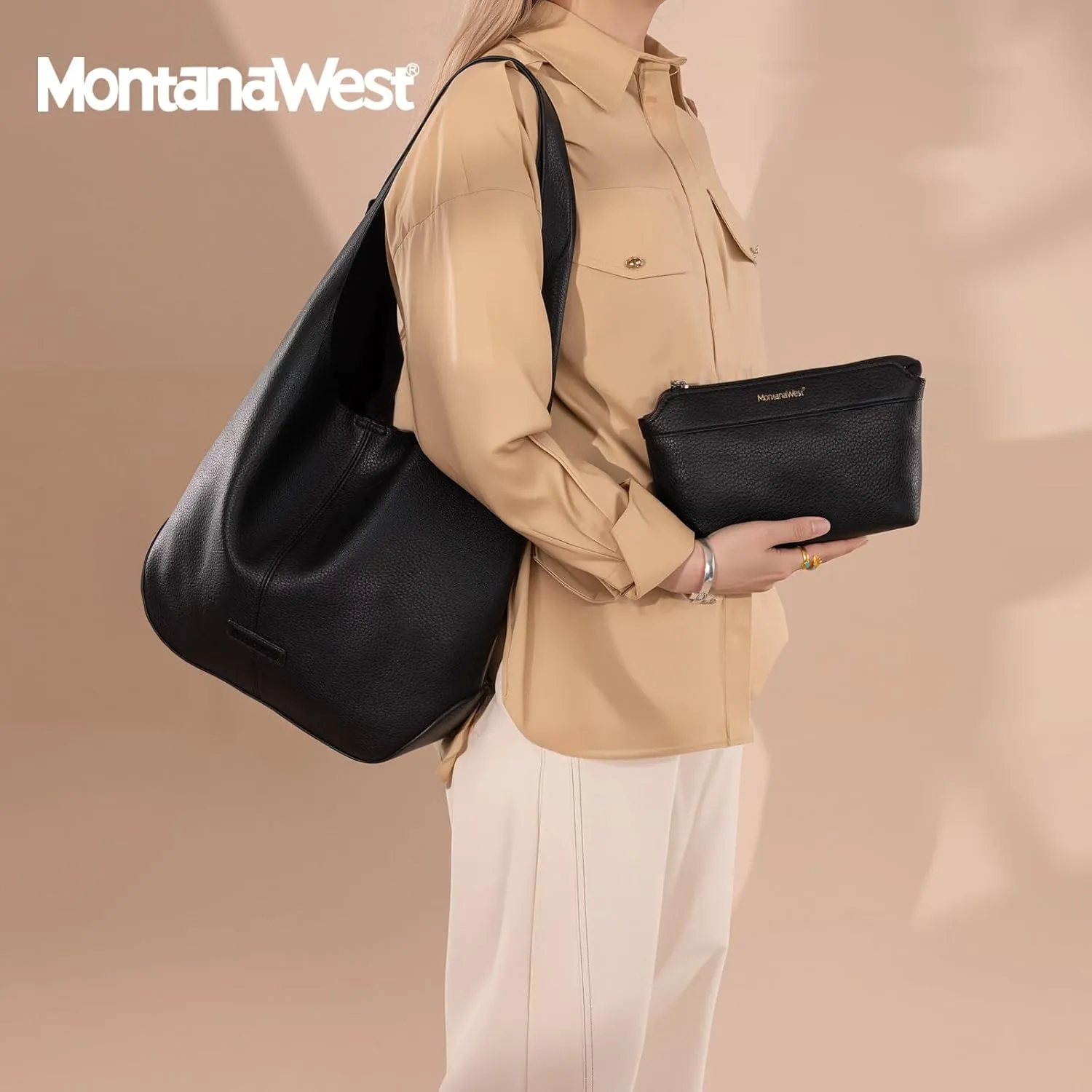 Montana West Hobo Bags Purse for Women Ultra Soft Foldable Shoulder Slouchy Handbags with Cosmetic bag