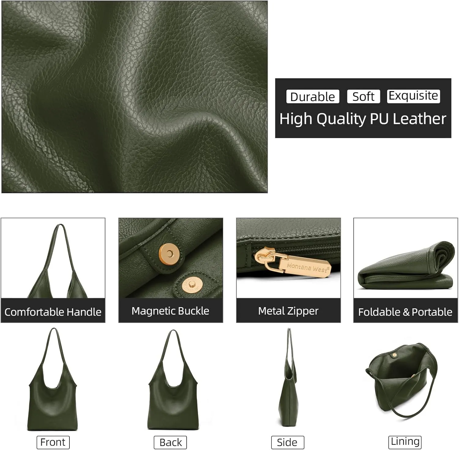 Montana West Slouchy Hobo Bags for Women Soft Designer Shoulder Purses Ladies Top Handle Handbag