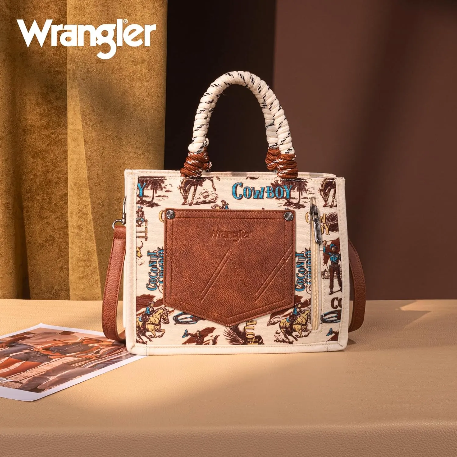 Montana West Wrangler Tote Bag Western Satchel Bags for Women with Braided Rope Handles