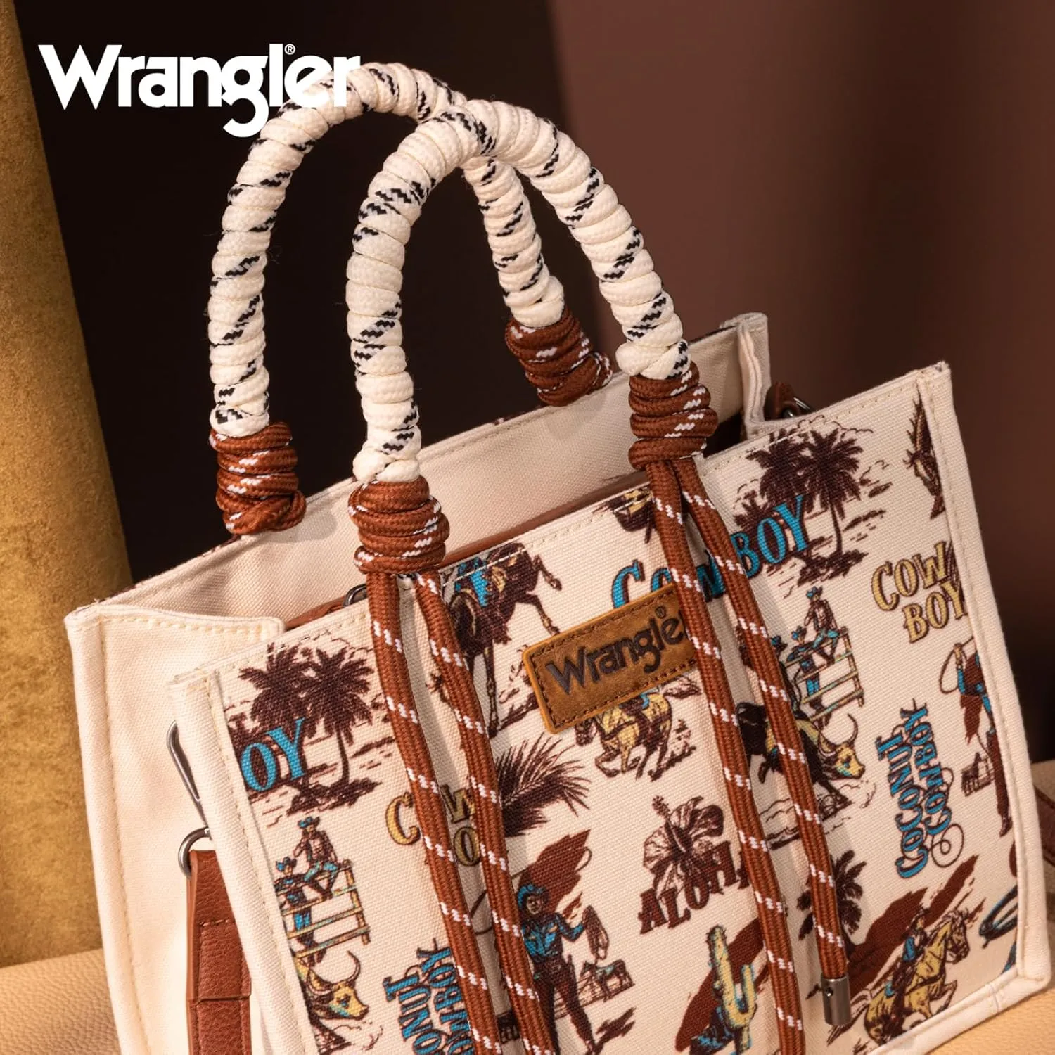 Montana West Wrangler Tote Bag Western Satchel Bags for Women with Braided Rope Handles