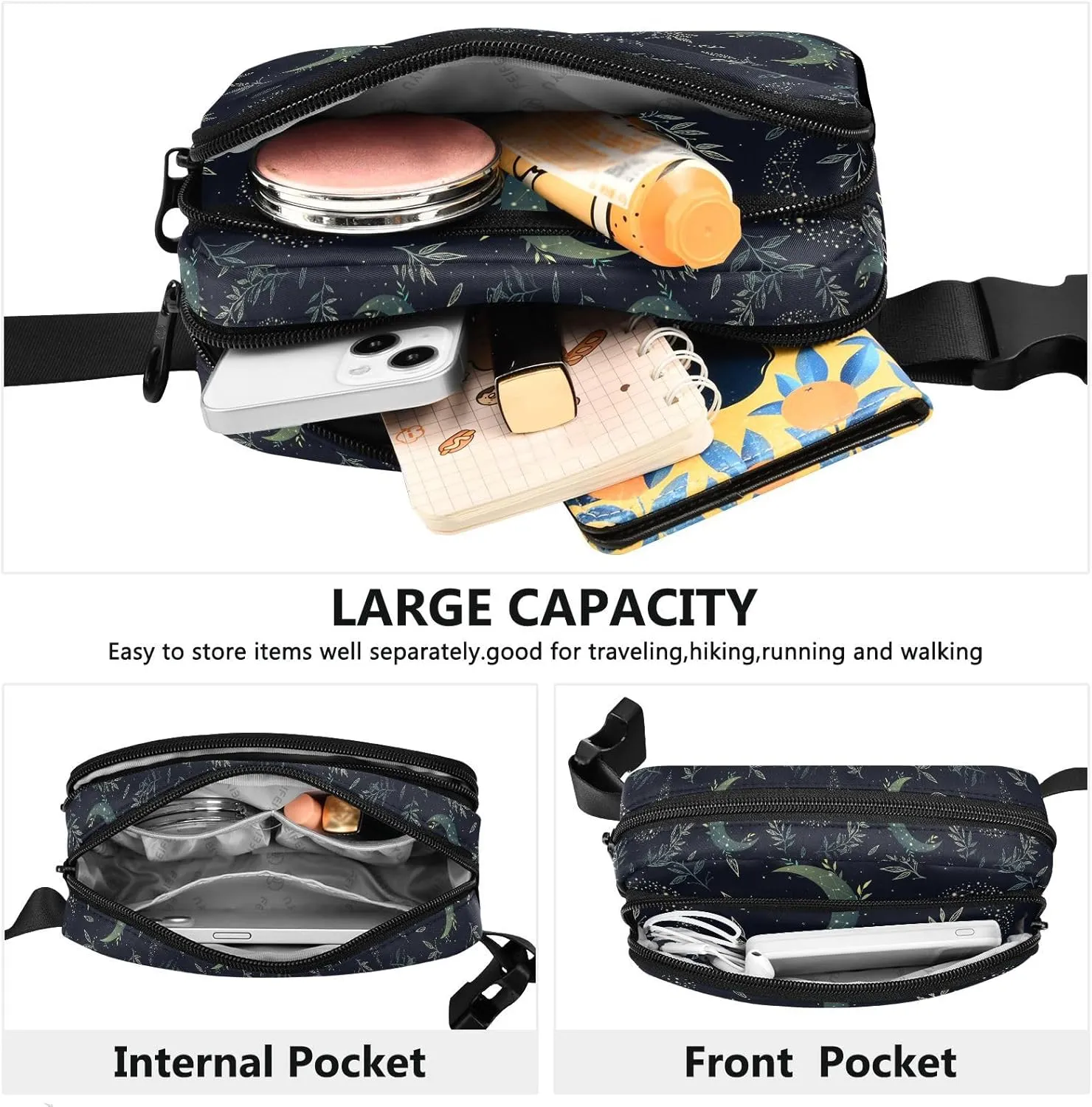 Moon Fanny Pack for Men Women Belt Bag Waterproof Waist Bags With Adjustable Straps Presents for Travel Sports Workout