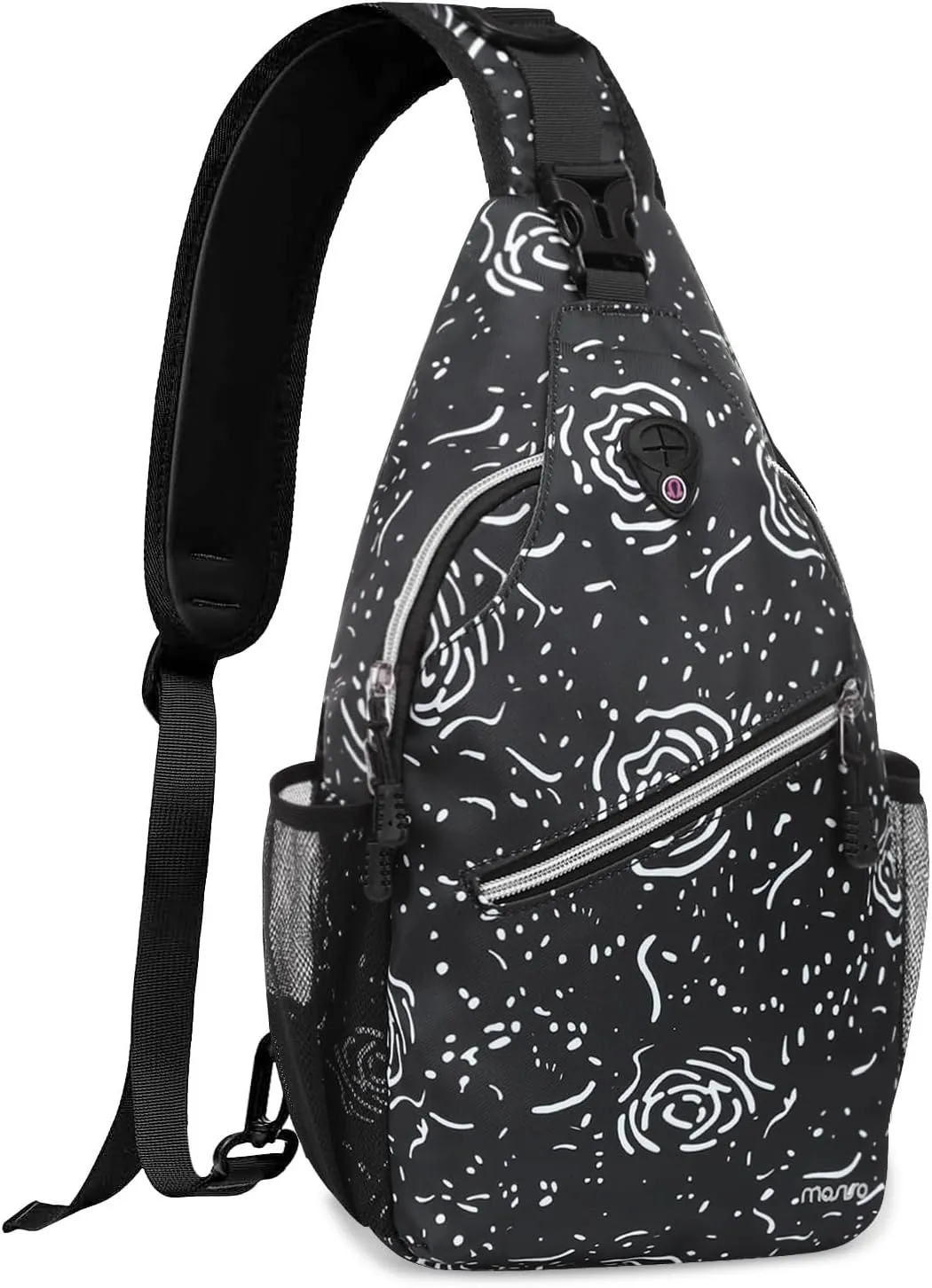 MOSISO Crossbody Sling Backpack, Portable Travel Hiking Daypack Chest Sling Bag Casual Daypack One Strap Chest Backpack for Women Men Outdoor Hiking Travel, Roses Line