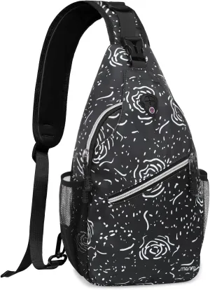 MOSISO Crossbody Sling Backpack, Portable Travel Hiking Daypack Chest Sling Bag Casual Daypack One Strap Chest Backpack for Women Men Outdoor Hiking Travel, Roses Line