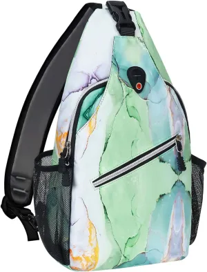 MOSISO Sling Backpack, Multipurpose Travel Hiking Daypack Rope Crossbody Shoulder Bag Marble MO-MBH189