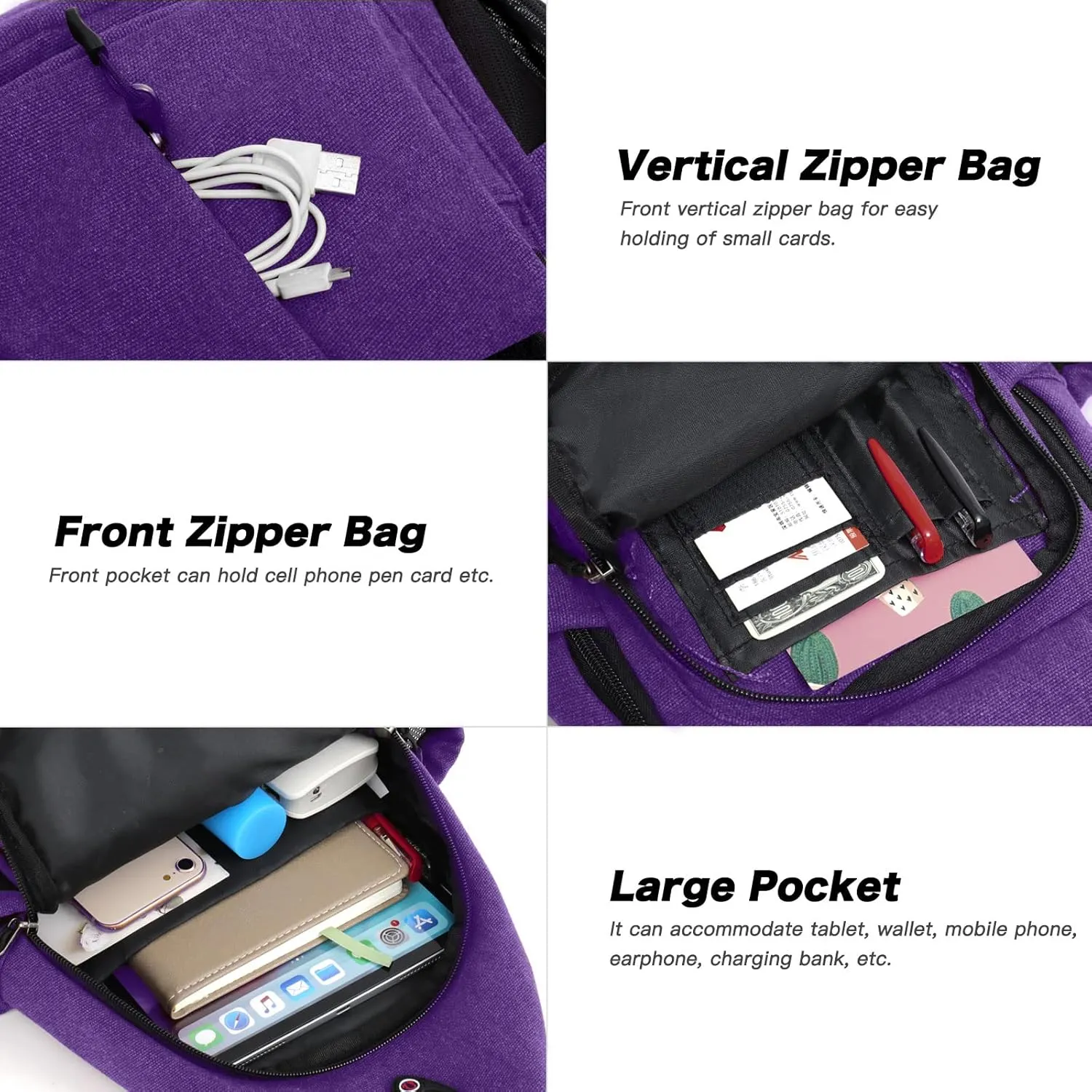 MOSISO Sling Backpack,Canvas Crossbody Hiking Daypack Bag with Anti-theft Pocket